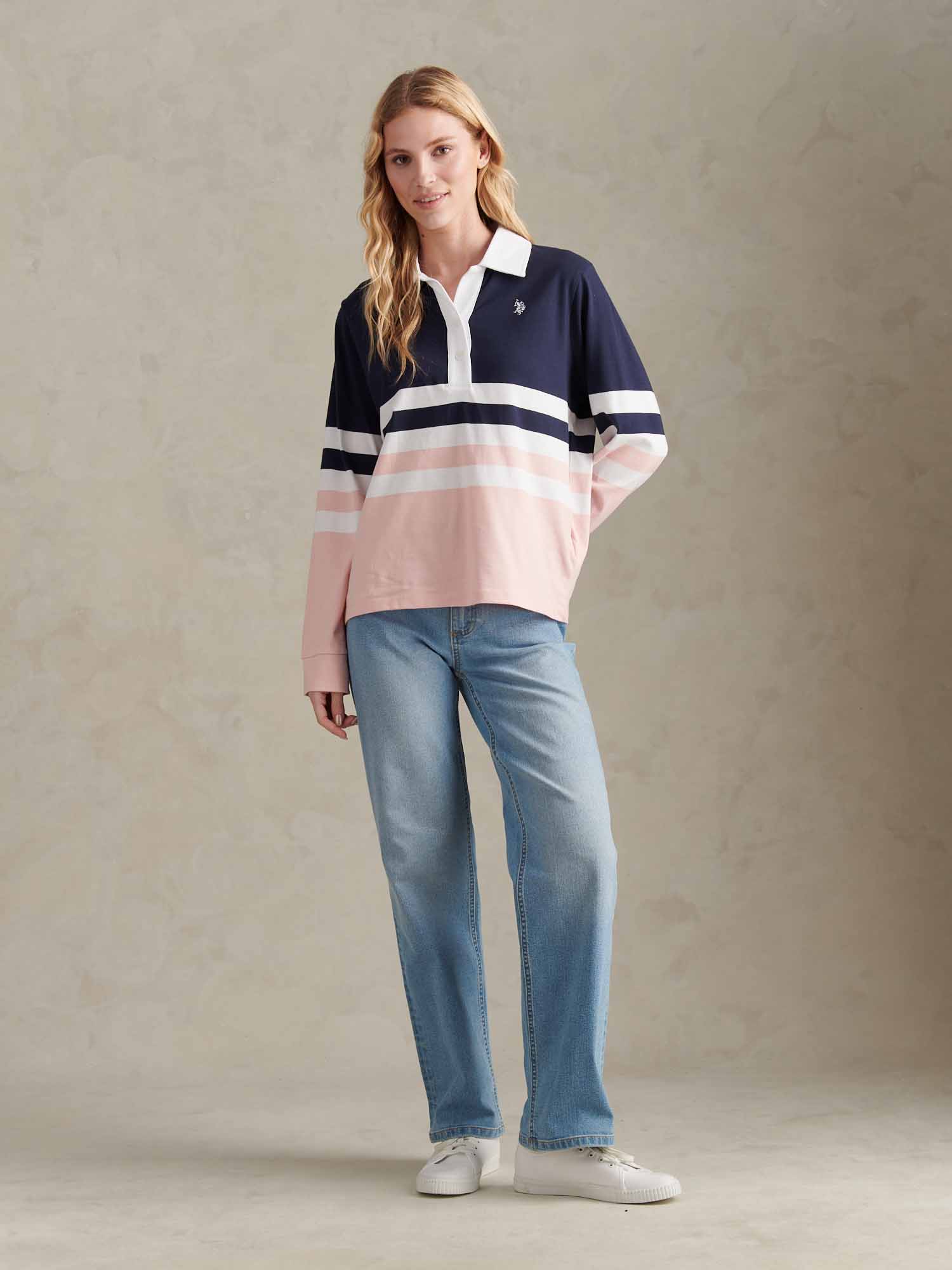 Womens Block Colour Rugby Top Crystal Rose - Image 2