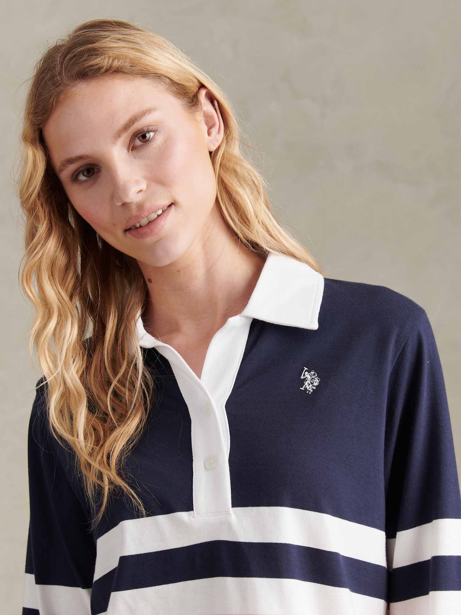Womens Block Colour Rugby Top Crystal Rose - Image 3
