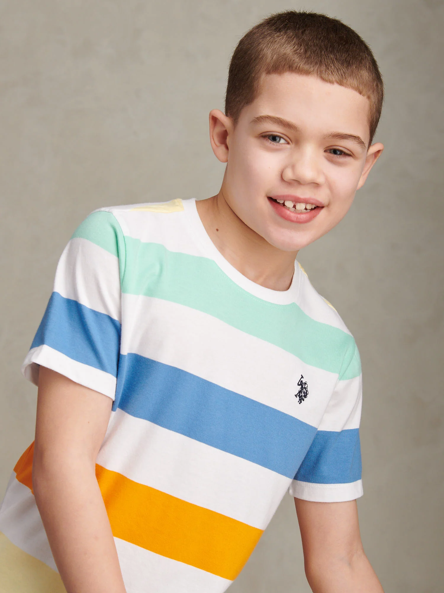 Boys Block Stripe T-Shirt Bright White - Image 2