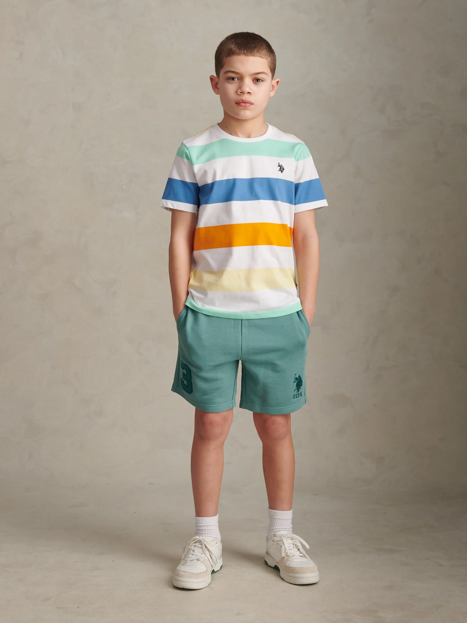 Boys Block Stripe T-Shirt Bright White - Image 3