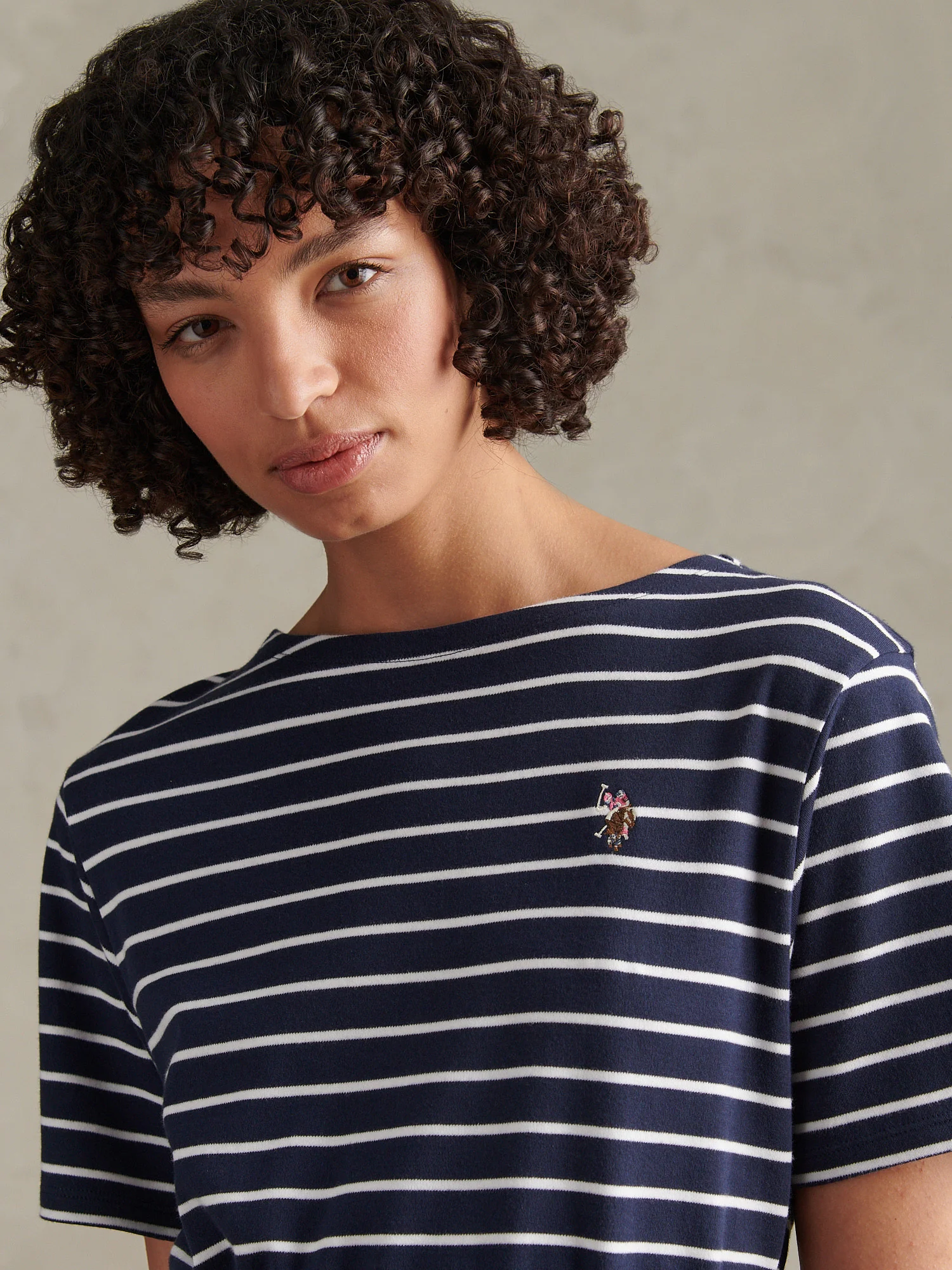 Womens Stripe Belted Boat Neck Midi Dress Navy Iris - Image 2