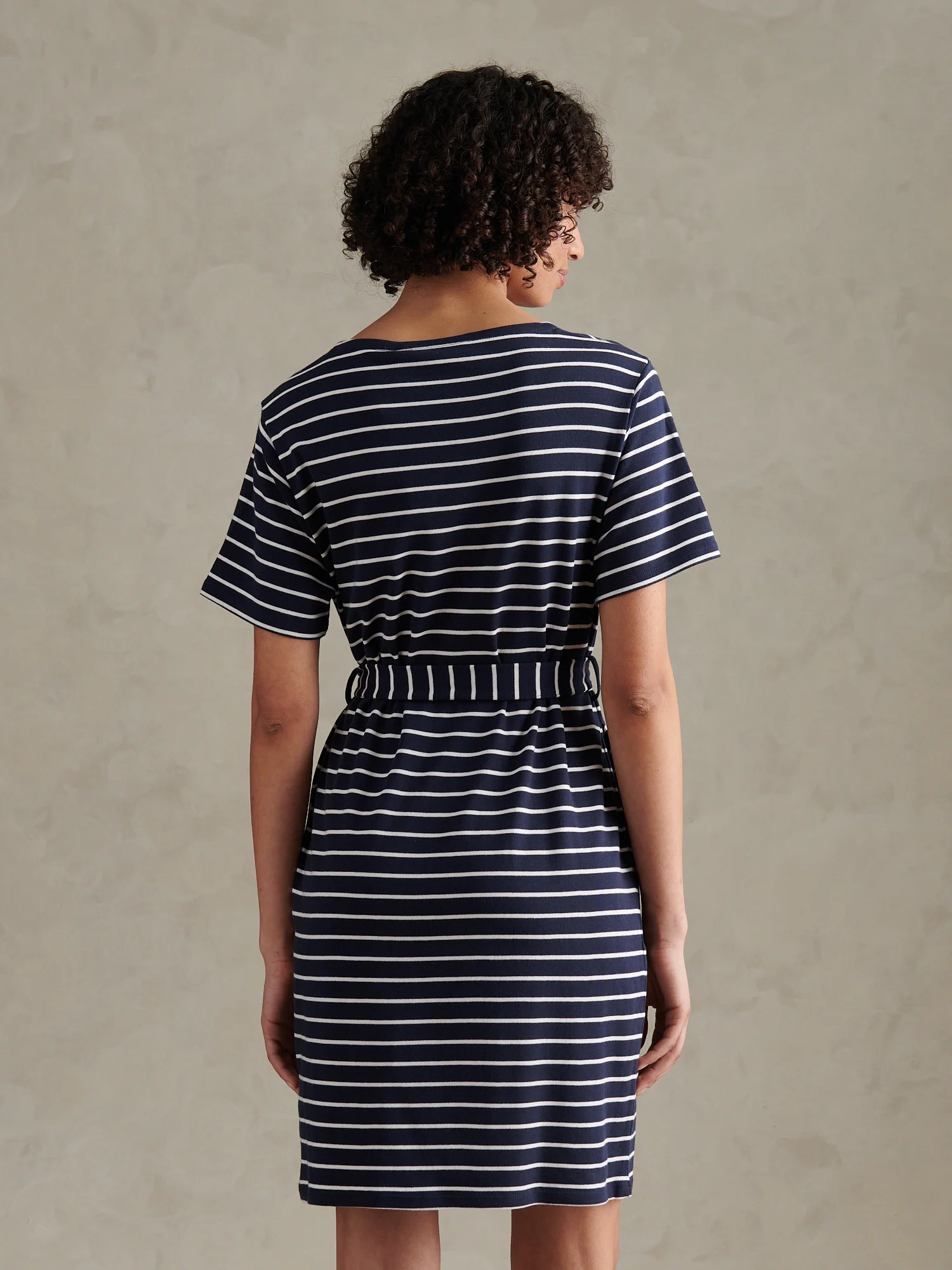 Womens Stripe Belted Boat Neck Midi Dress Navy Iris - Image 4