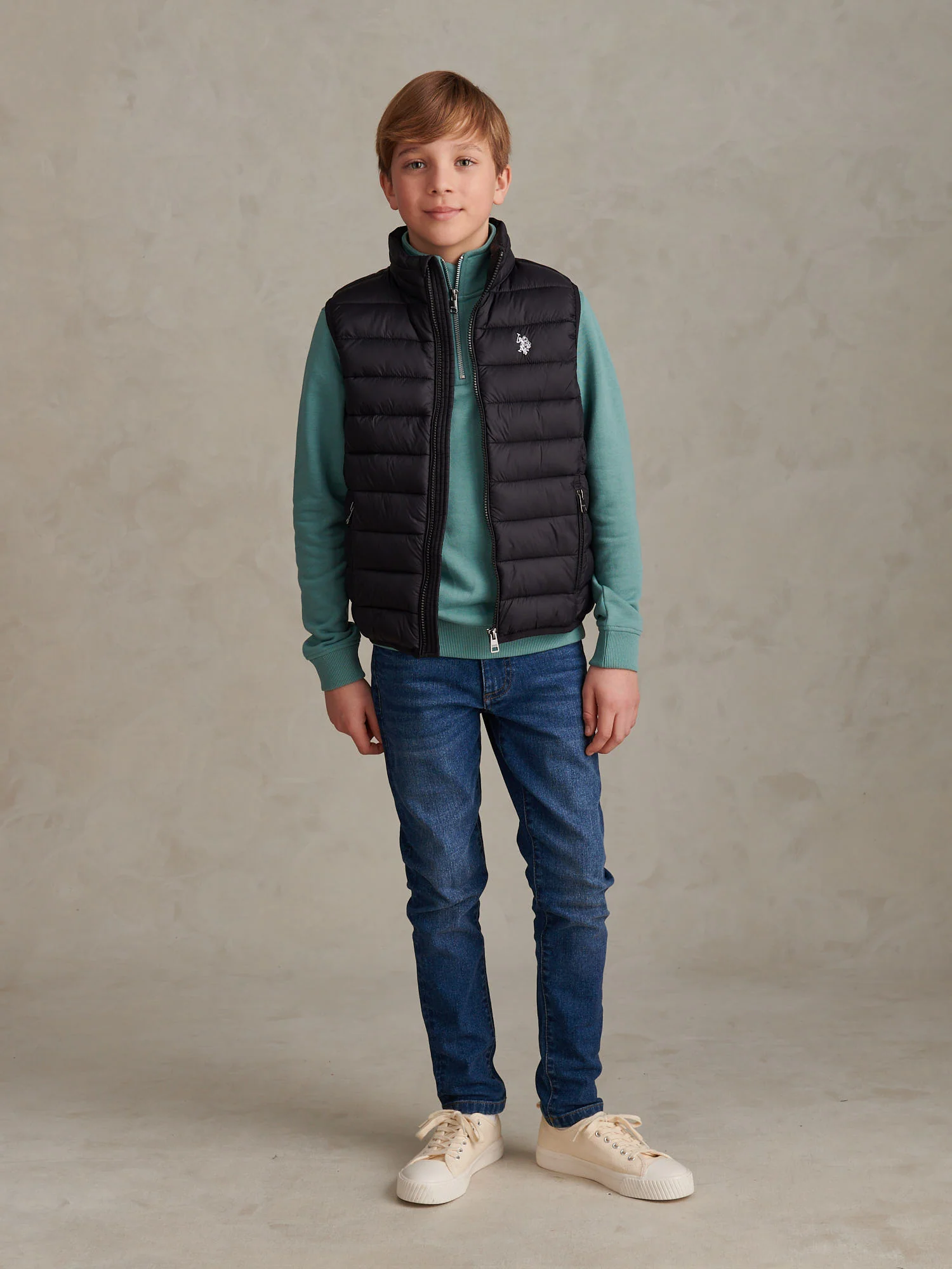 Boys Lightweight Quilted Gilet Black Bright White DHM - Image 3