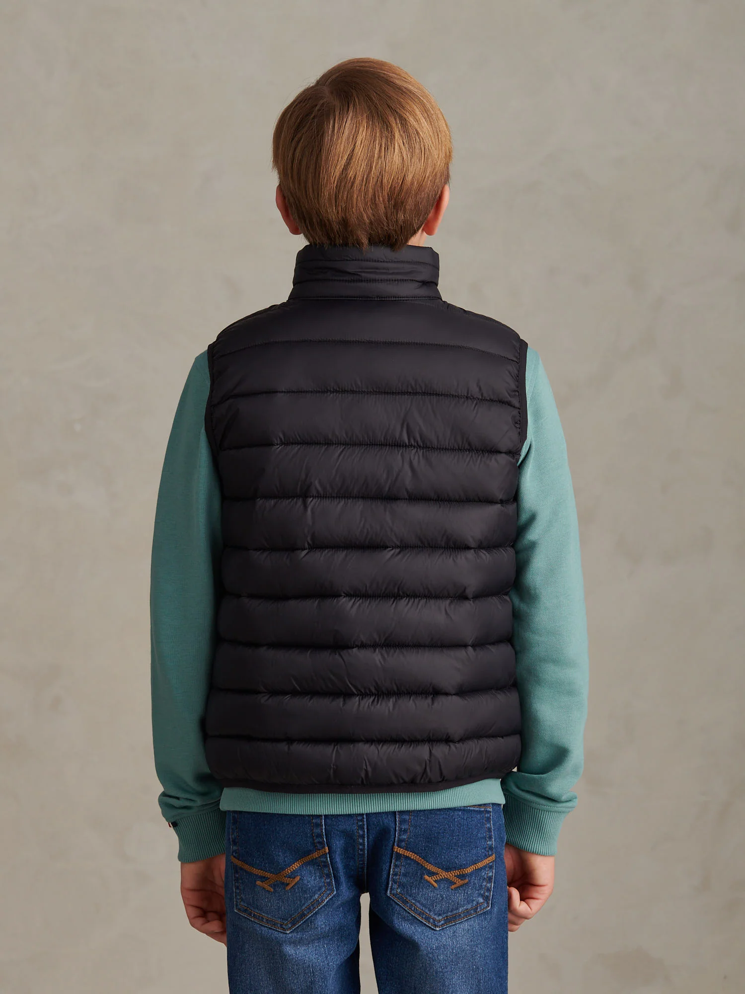 Boys Lightweight Quilted Gilet Black Bright White DHM - Image 4