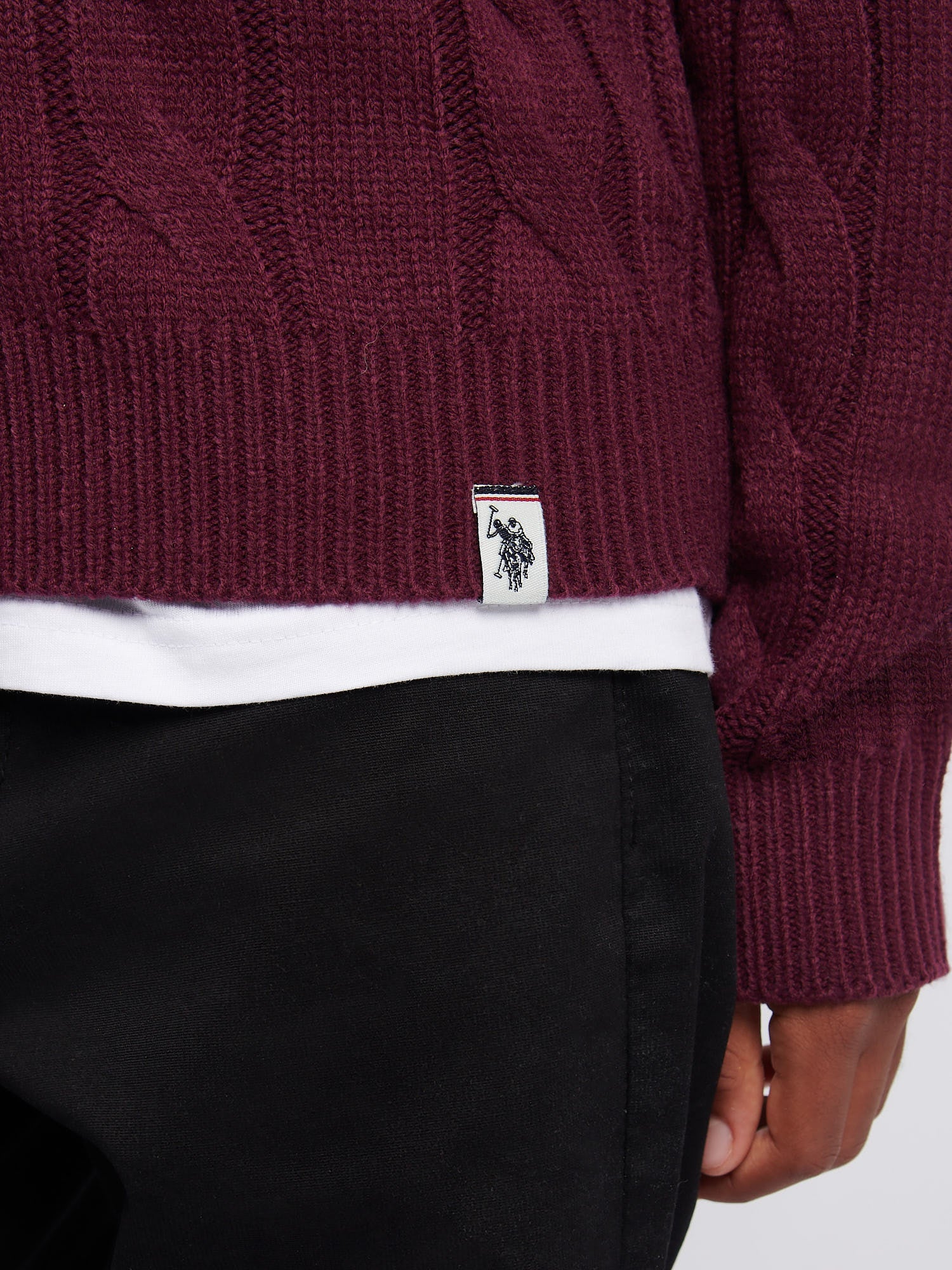 Boys Cable Knit Crew in Grape Wine - Image 2