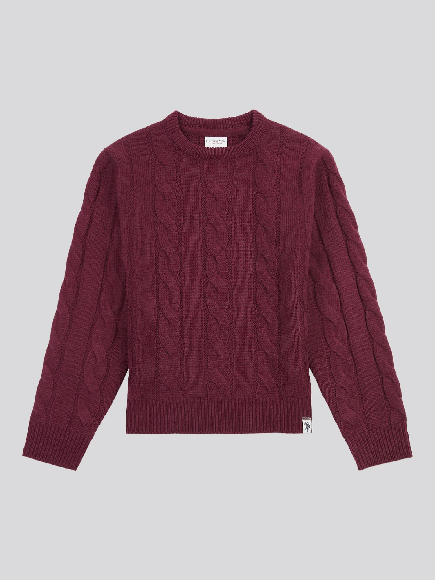 Boys Cable Knit Crew in Grape Wine - Image 5