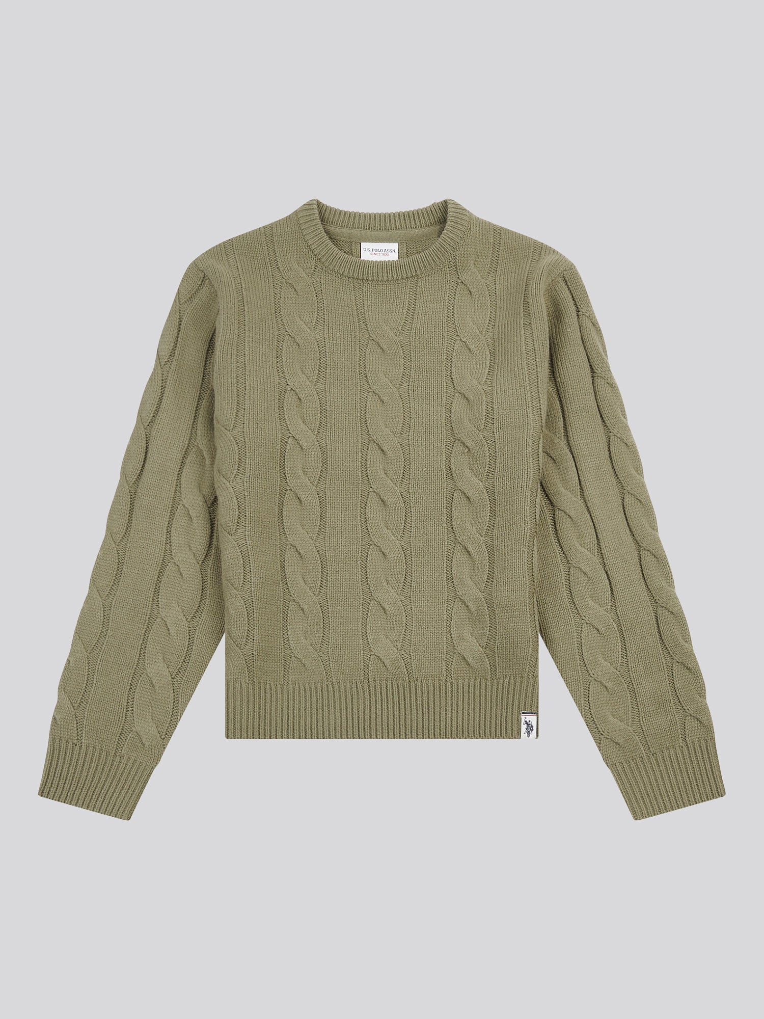 Boys Cable Knit Crew in Mulled Basil - Image 5