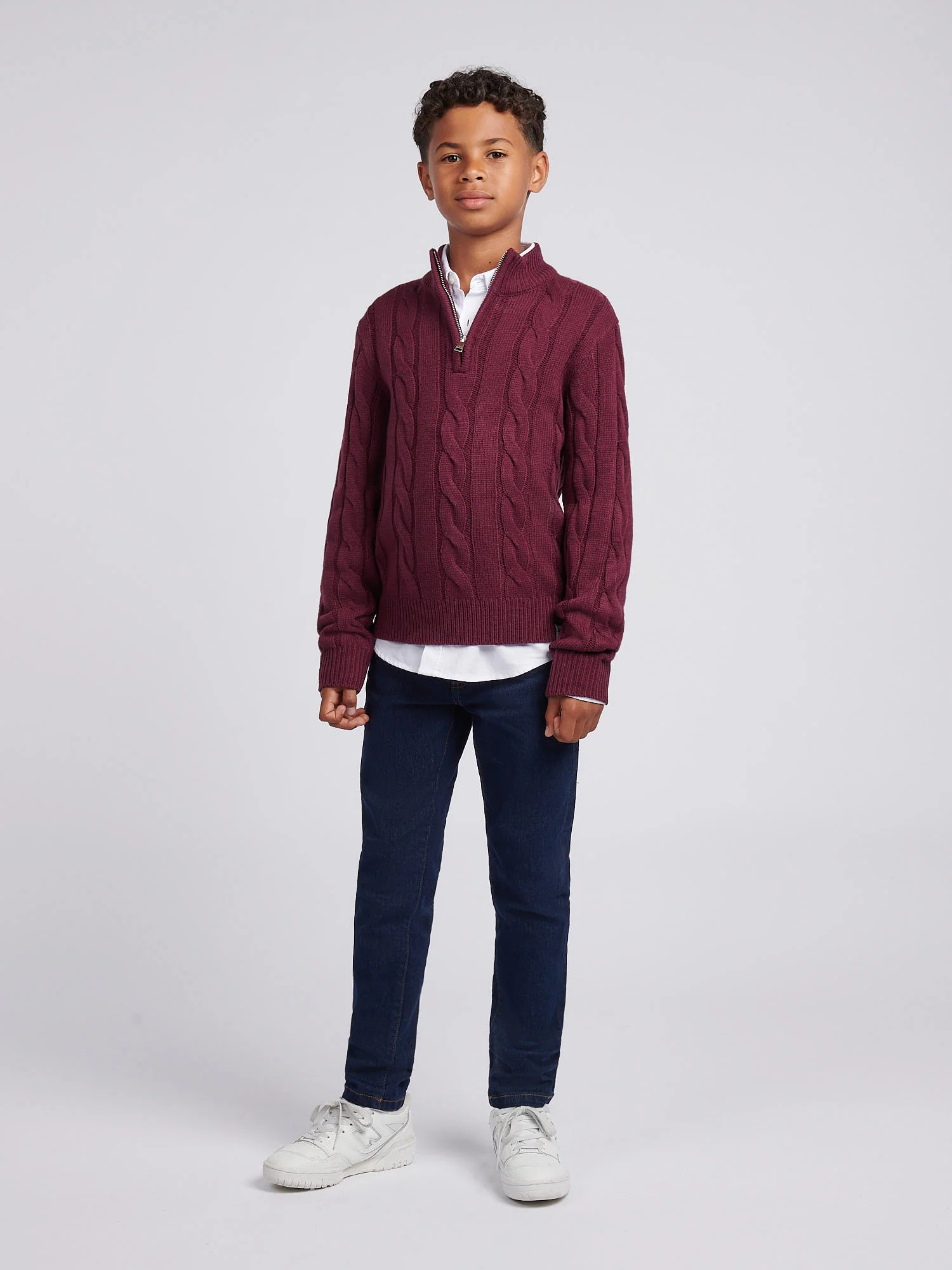 Boys Cable Knit Funnel in Grape Wine - Image 3