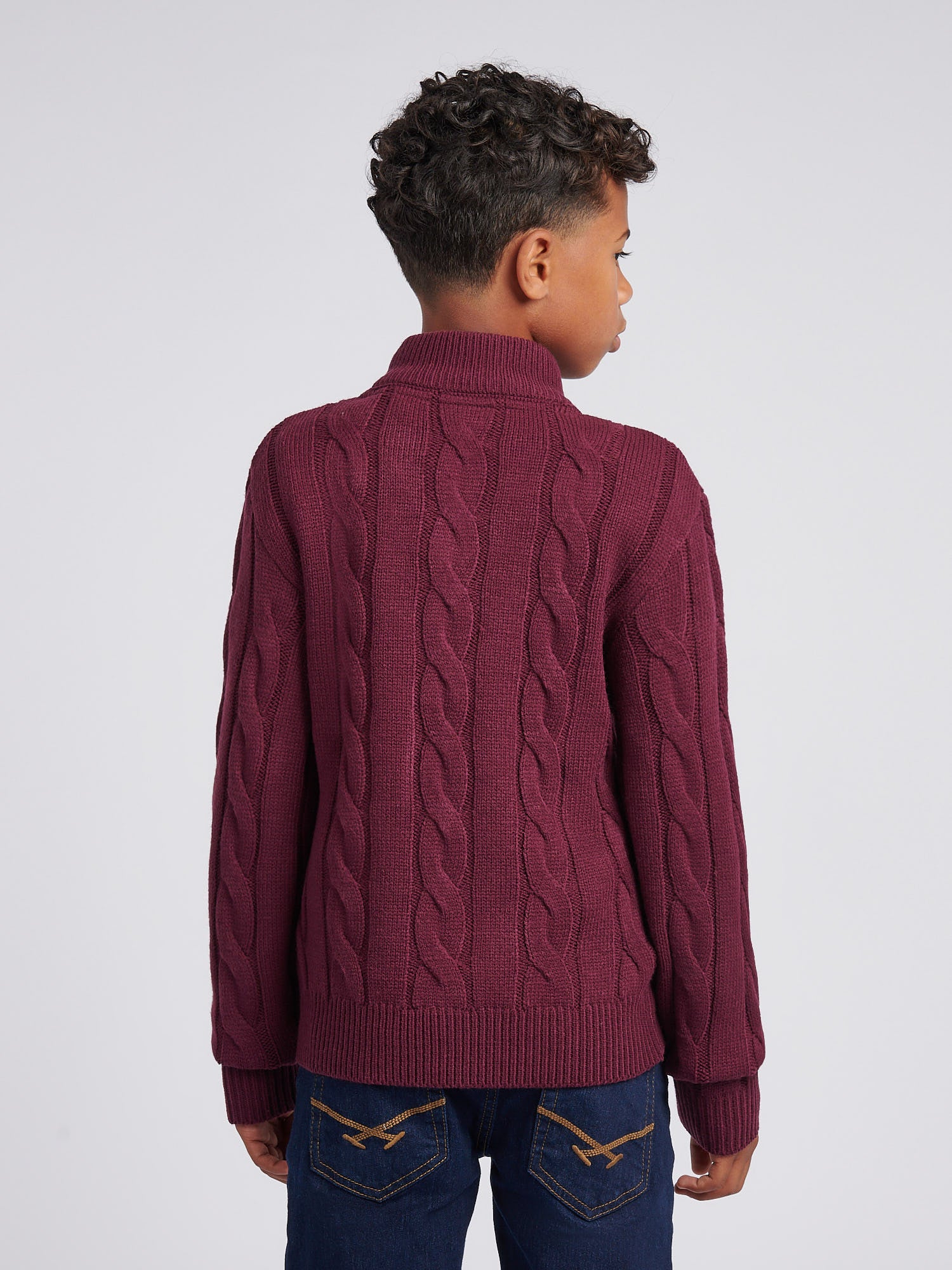 Boys Cable Knit Funnel in Grape Wine - Image 4