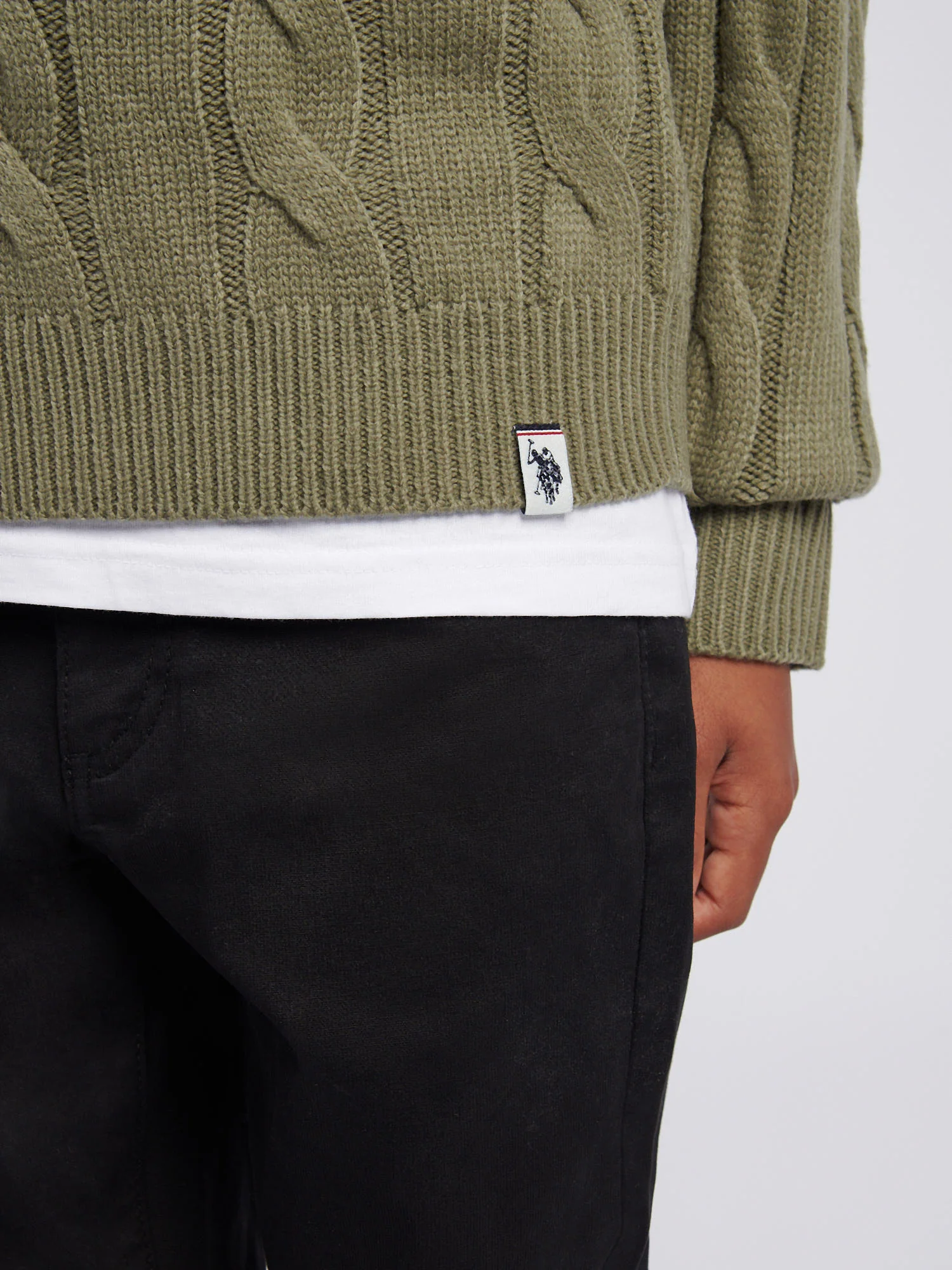 Boys Cable Knit Funnel in Mulled Basil - Image 2