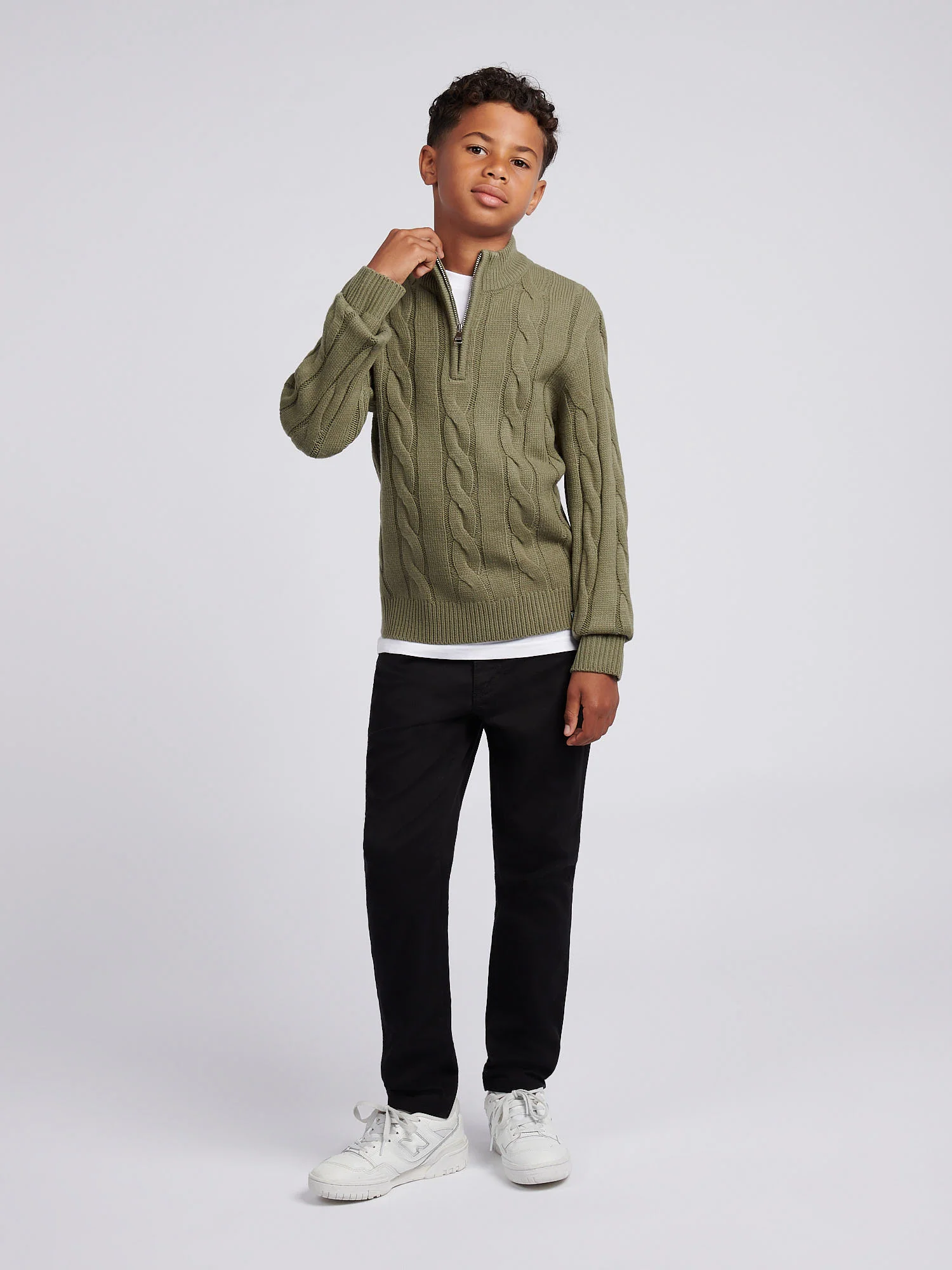 Boys Cable Knit Funnel in Mulled Basil - Image 3