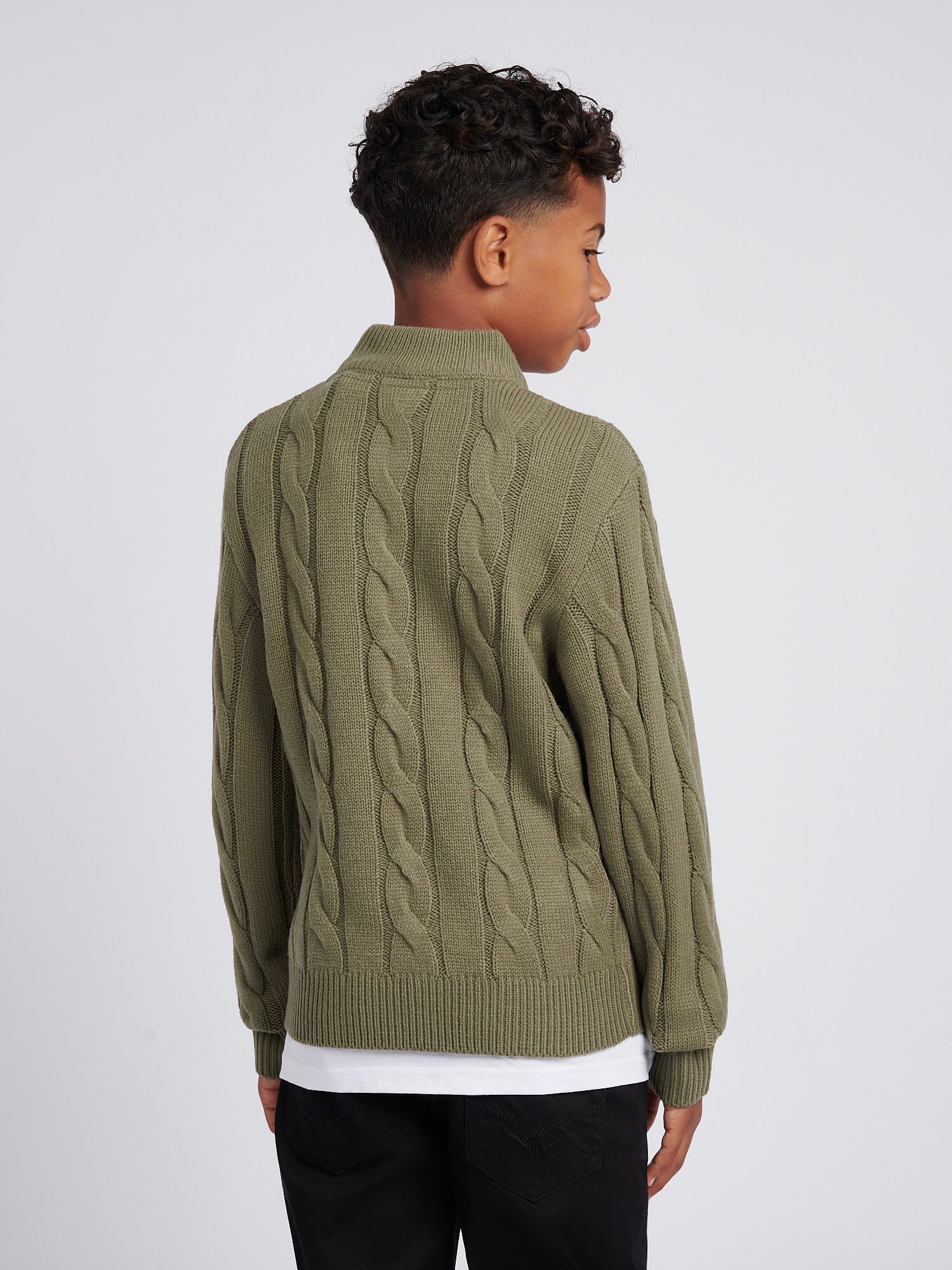 Boys Cable Knit Funnel in Mulled Basil - Image 4