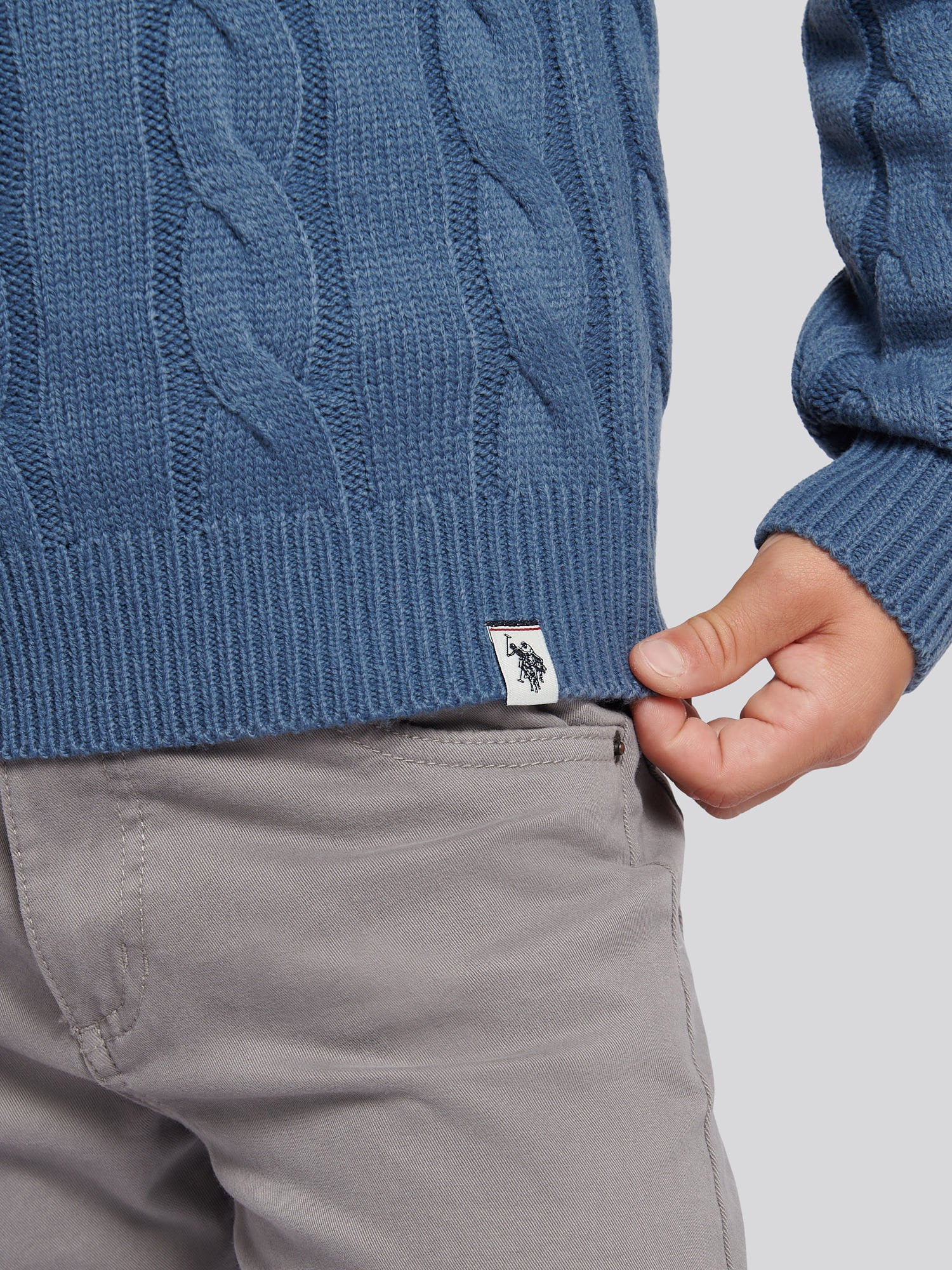 Boys Cable Knit Funnel in Vintage Indigo - Image 2