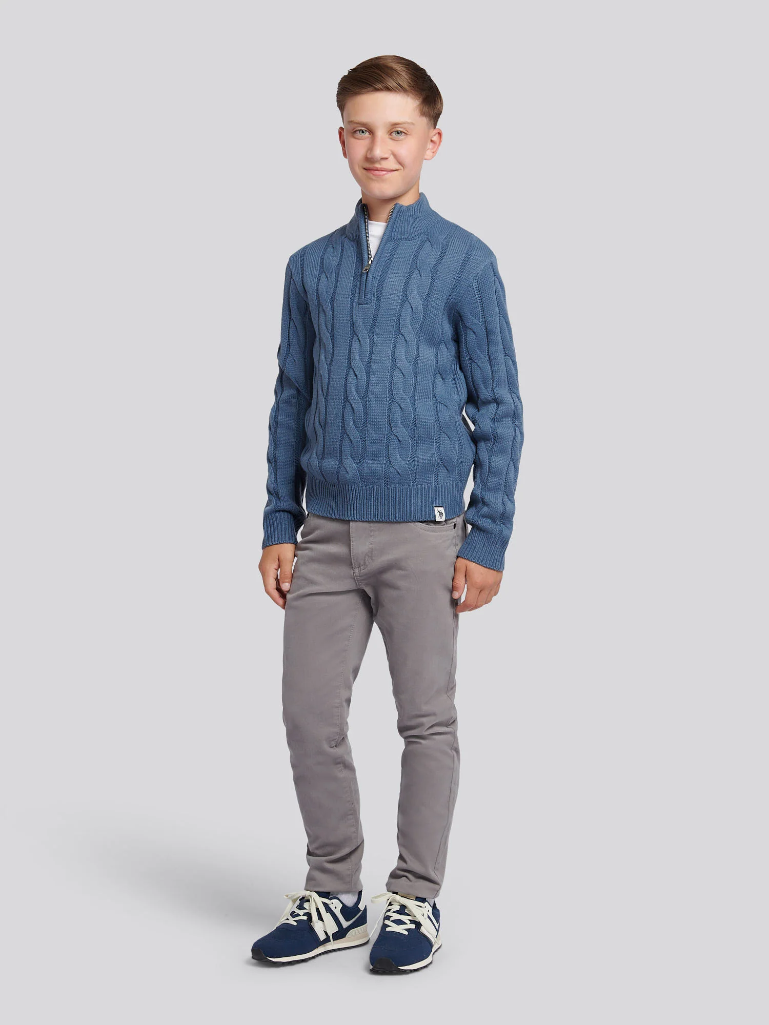 Boys Cable Knit Funnel in Vintage Indigo - Image 3