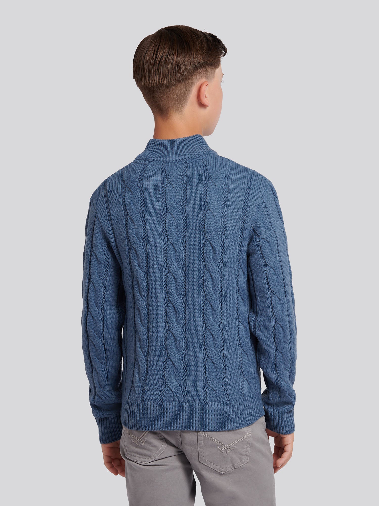 Boys Cable Knit Funnel in Vintage Indigo - Image 4