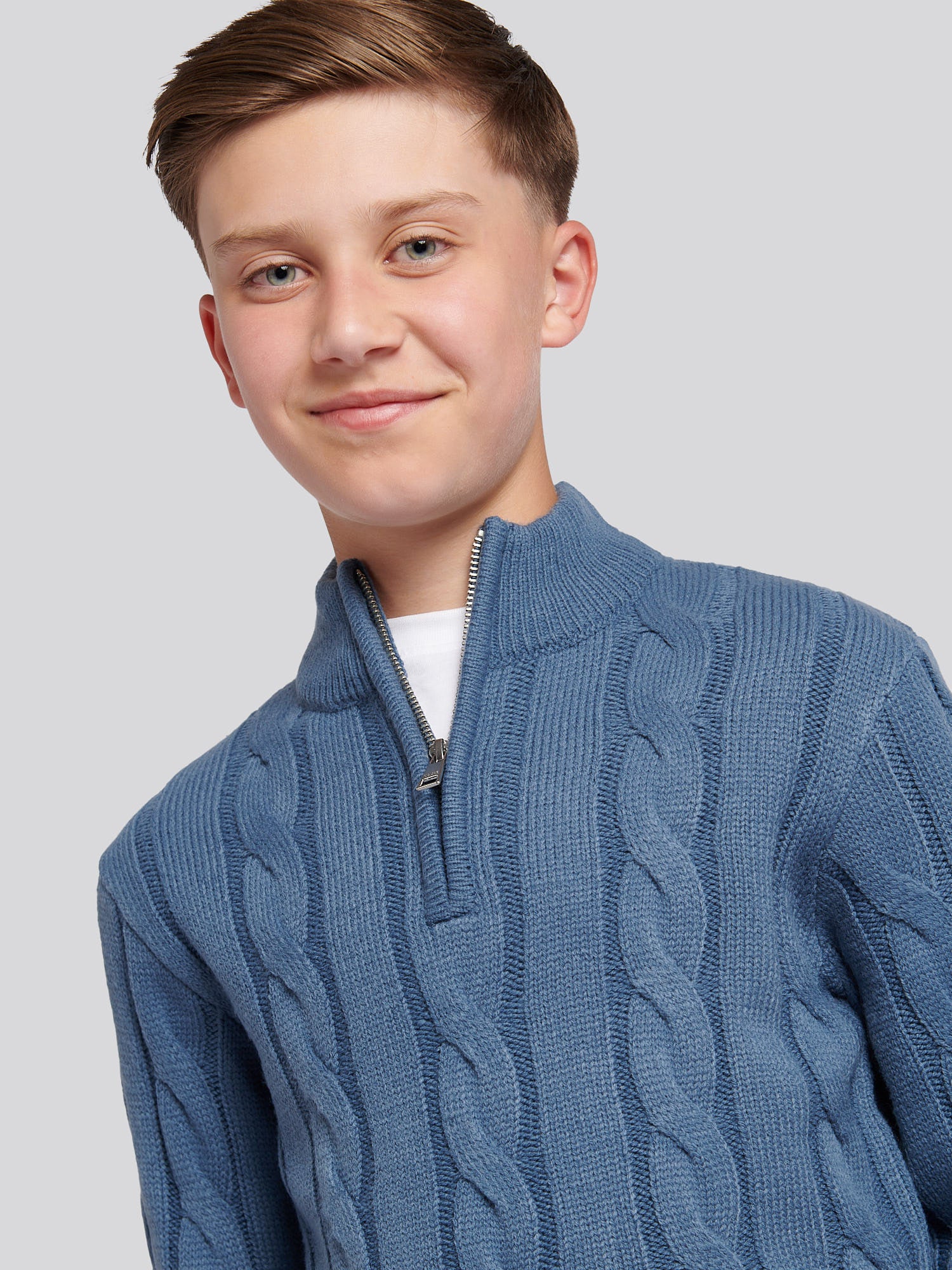 Boys Cable Knit Funnel in Vintage Indigo - Image 5