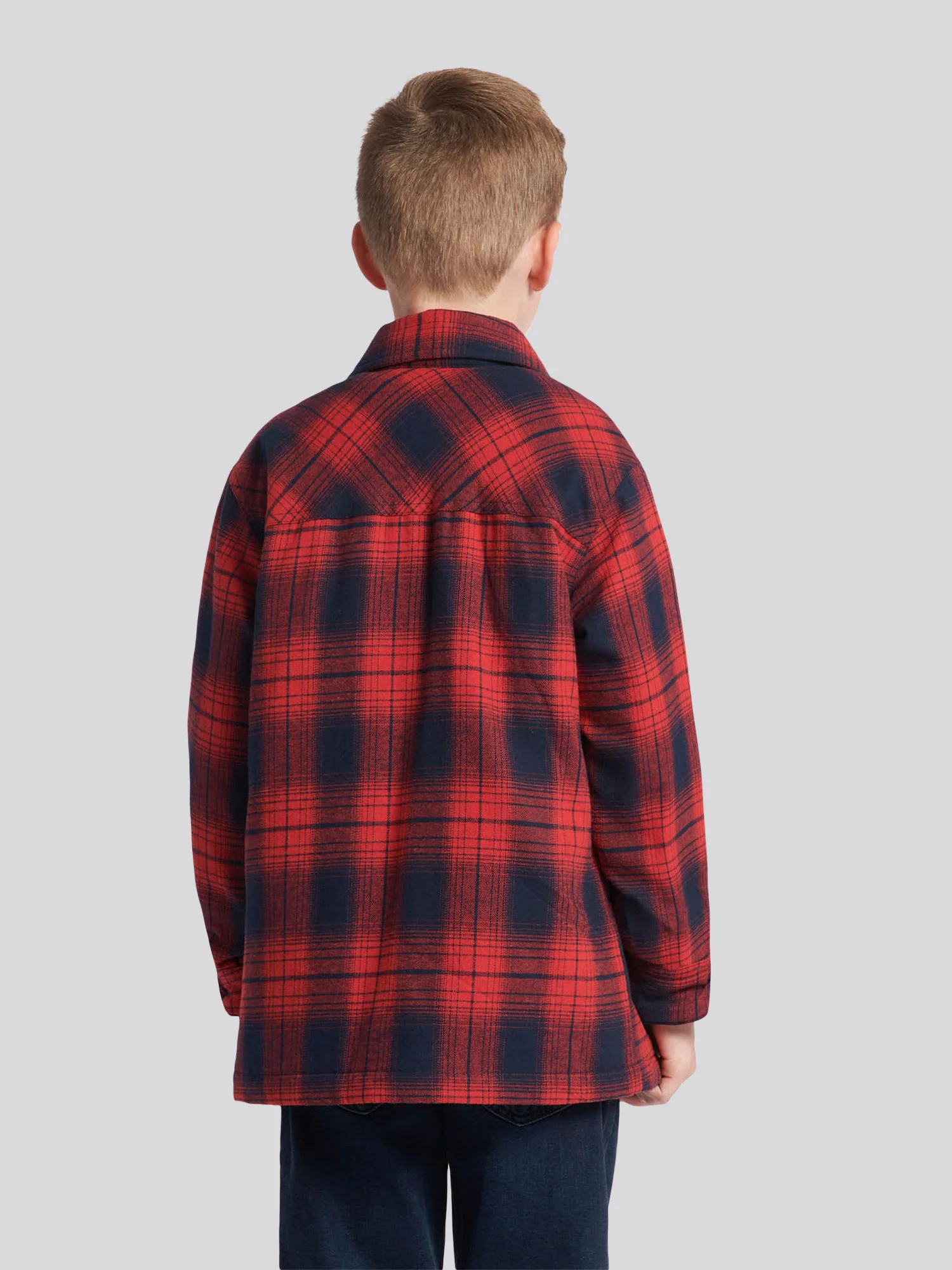 Boys Check Lined Shacket in Haute Red - Image 3