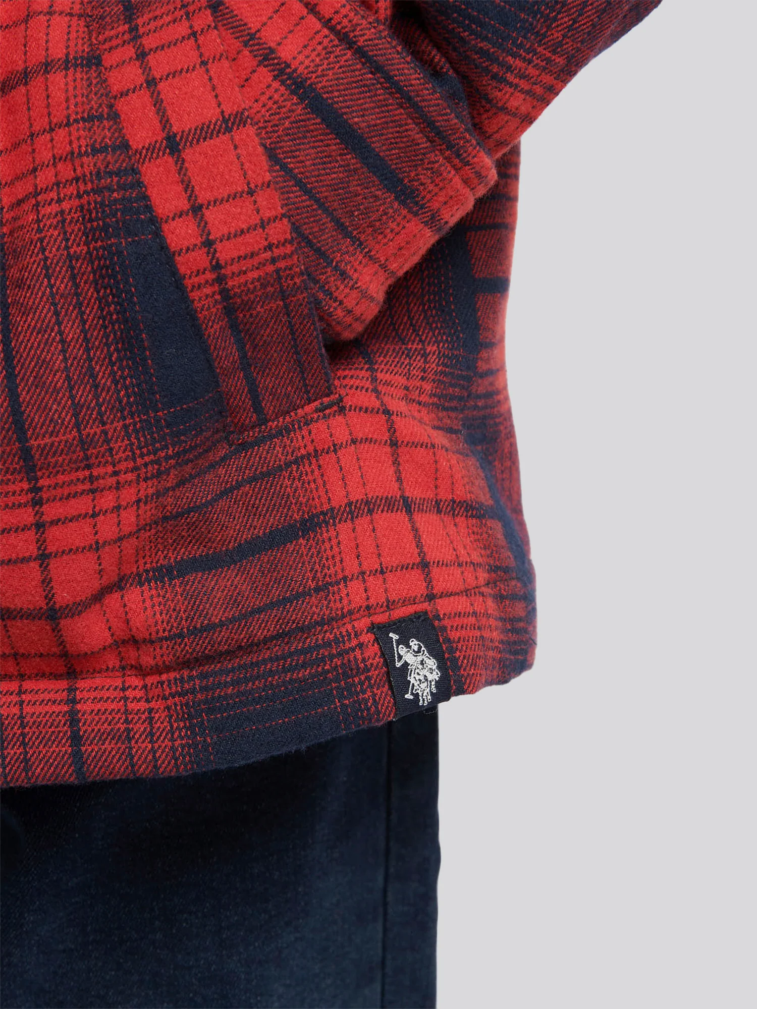 Boys Check Lined Shacket in Haute Red - Image 4