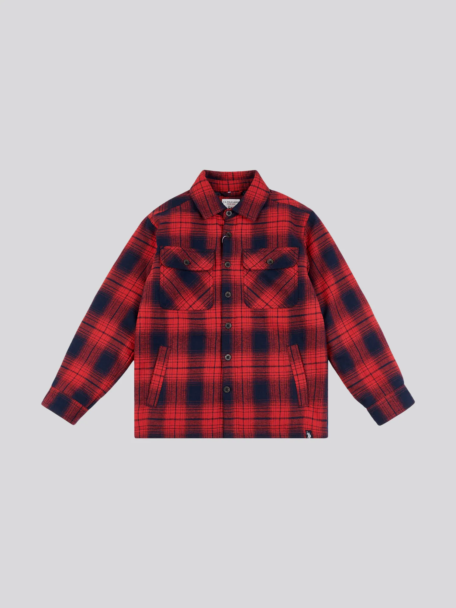 Boys Check Lined Shacket in Haute Red - Image 5