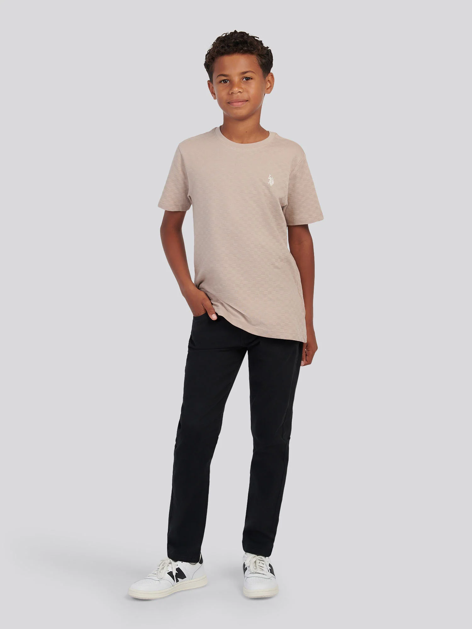 Boys Check Texture T-Shirt, in Atmosphere - Image 3