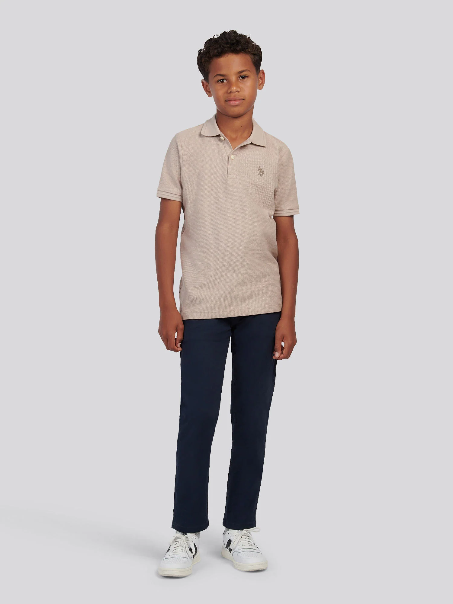 Boys Classic Chino in Dark Sapphire Navy / Haute Red DHM - Image 3