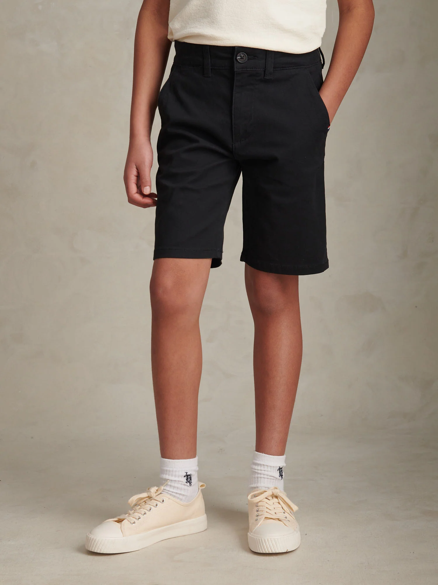 Boys Classic Chino Short Black Bright White DHM