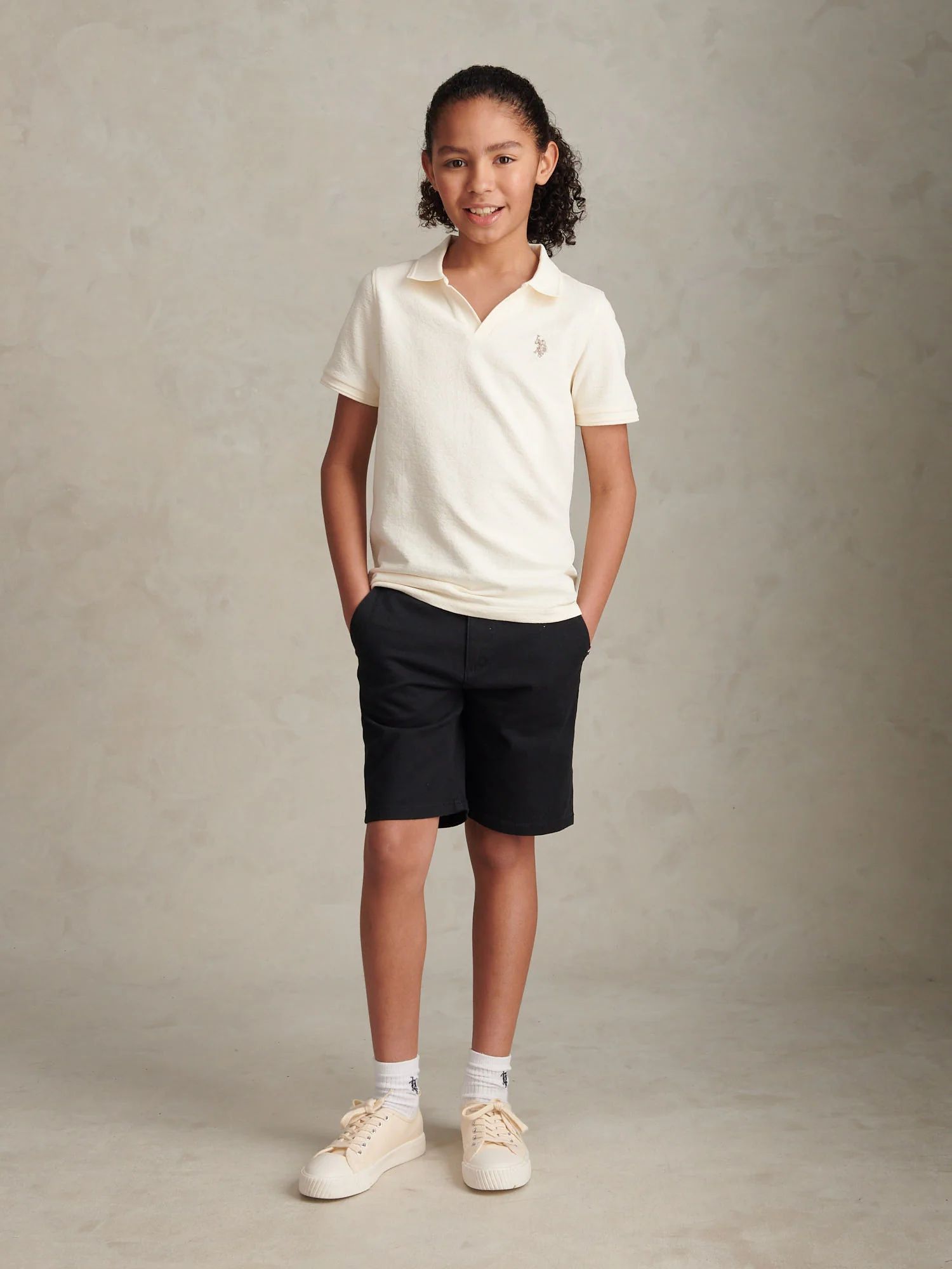 Boys Classic Chino Short Black Bright White DHM - Image 3