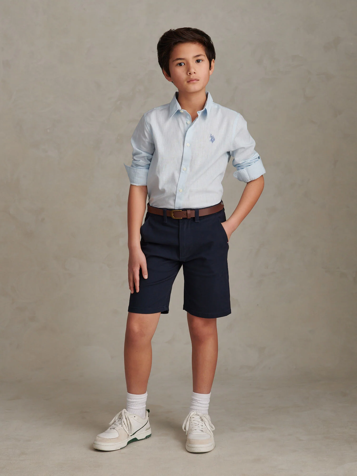 Boys Classic Chino Short Dark Sapphire Navy / Haute Red DHM - Image 3