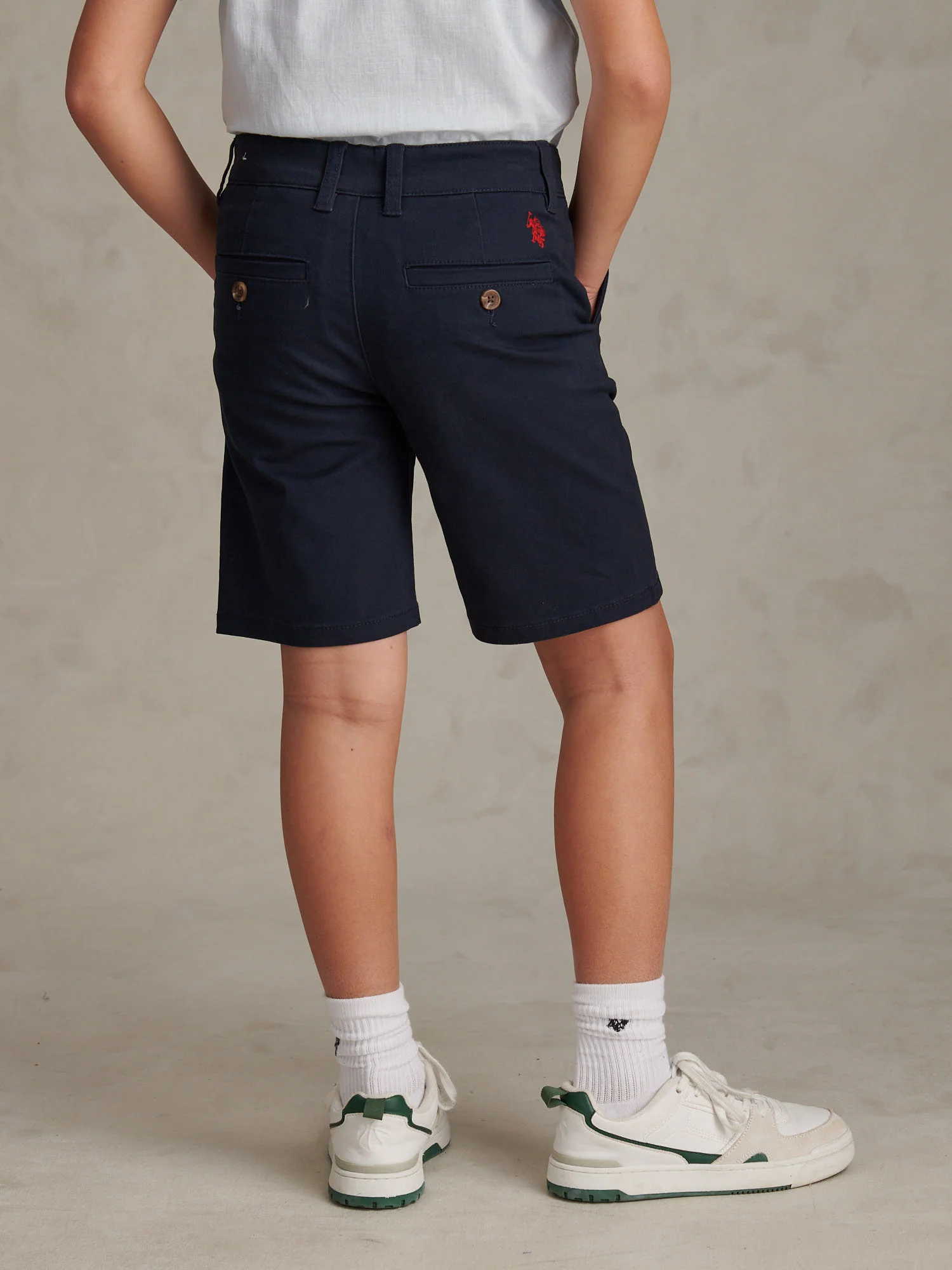 Boys Classic Chino Short Dark Sapphire Navy / Haute Red DHM - Image 4