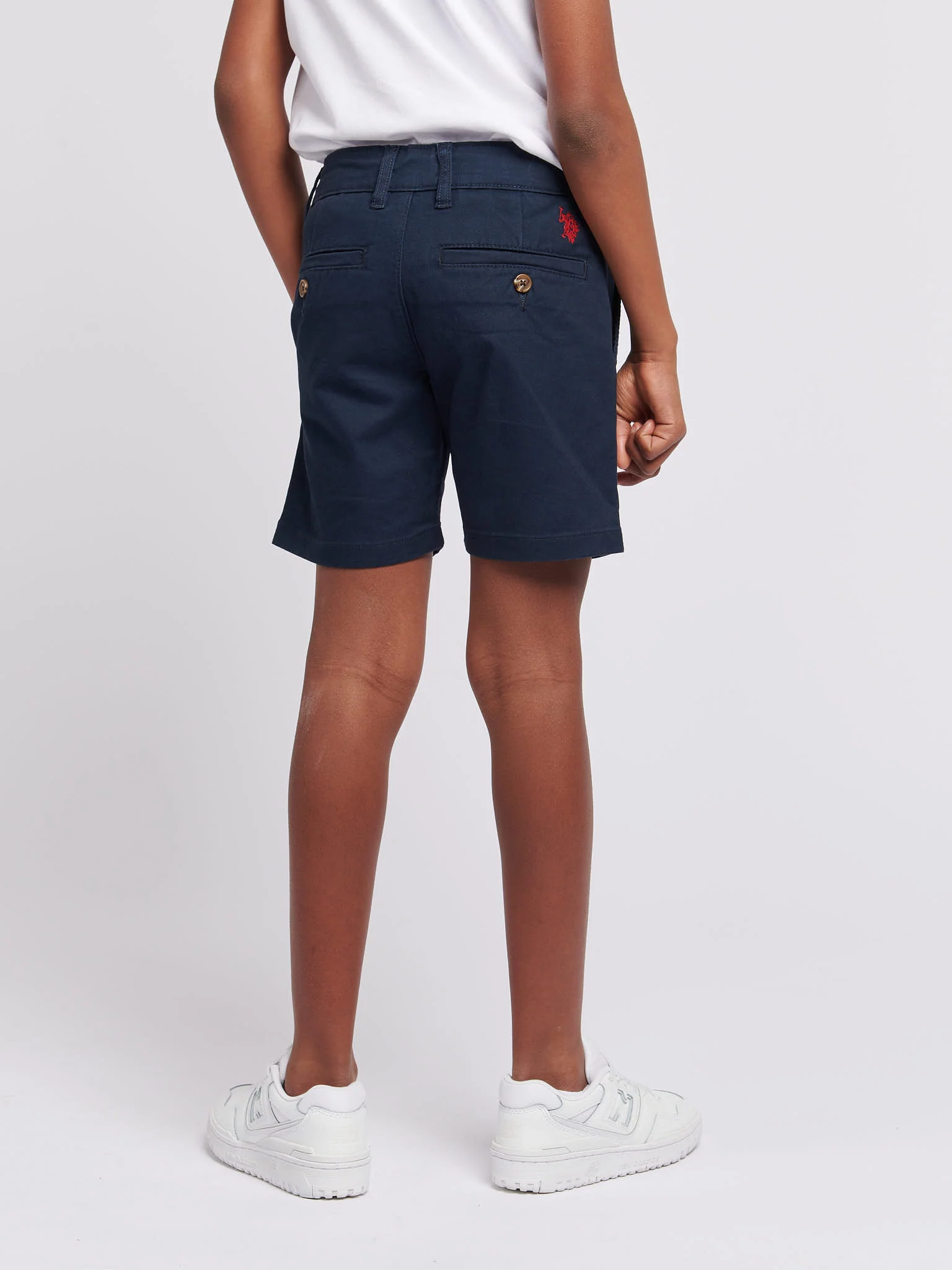 Boys Classic Chino Shorts in Dark Sapphire Navy / Haute Red DHM - Image 4