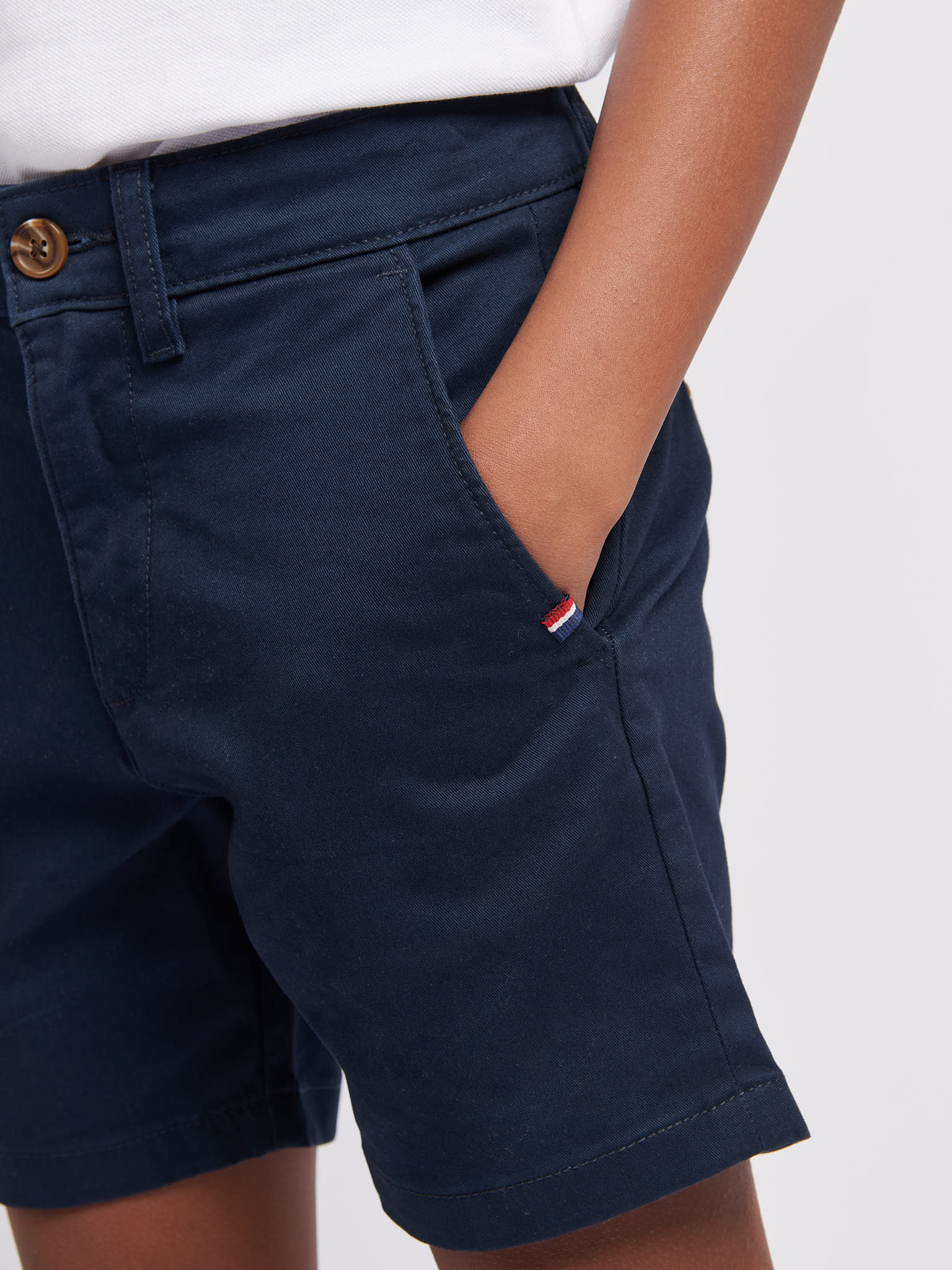 Boys Classic Chino Shorts in Dark Sapphire Navy / Haute Red DHM - Image 5