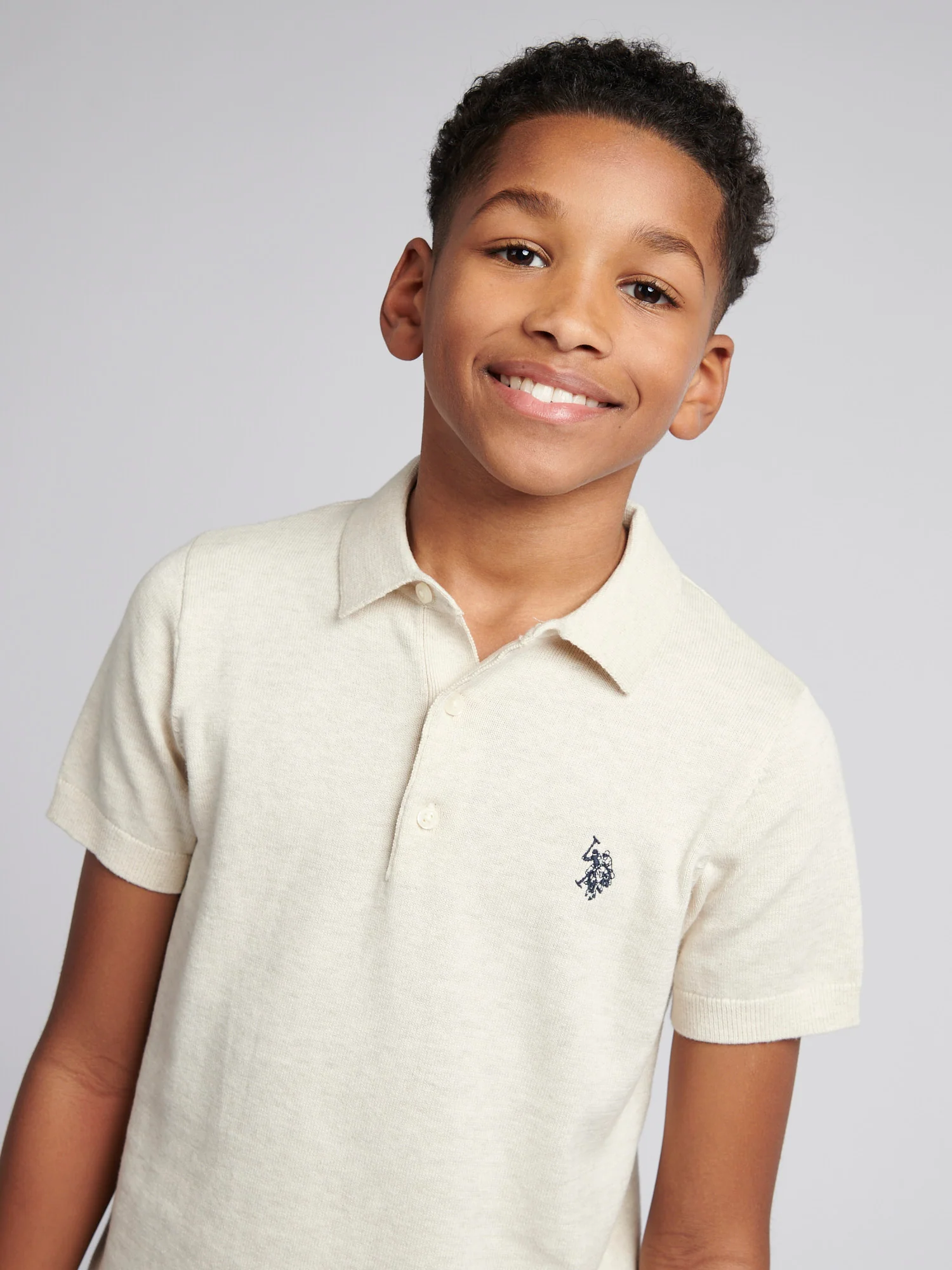 Boys Combed Cotton Polo Shirt in Birch Marl - Image 2