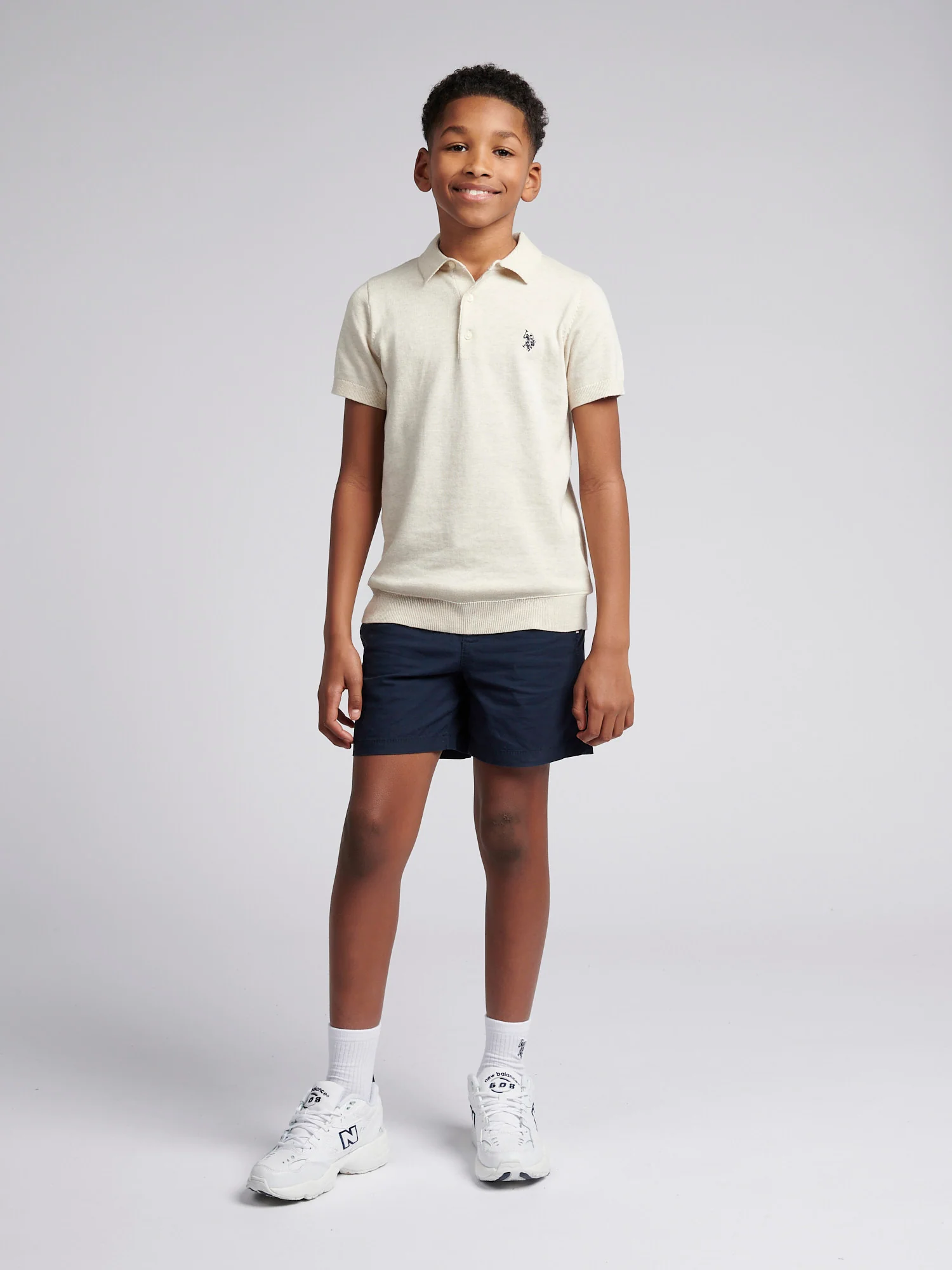 Boys Combed Cotton Polo Shirt in Birch Marl - Image 3