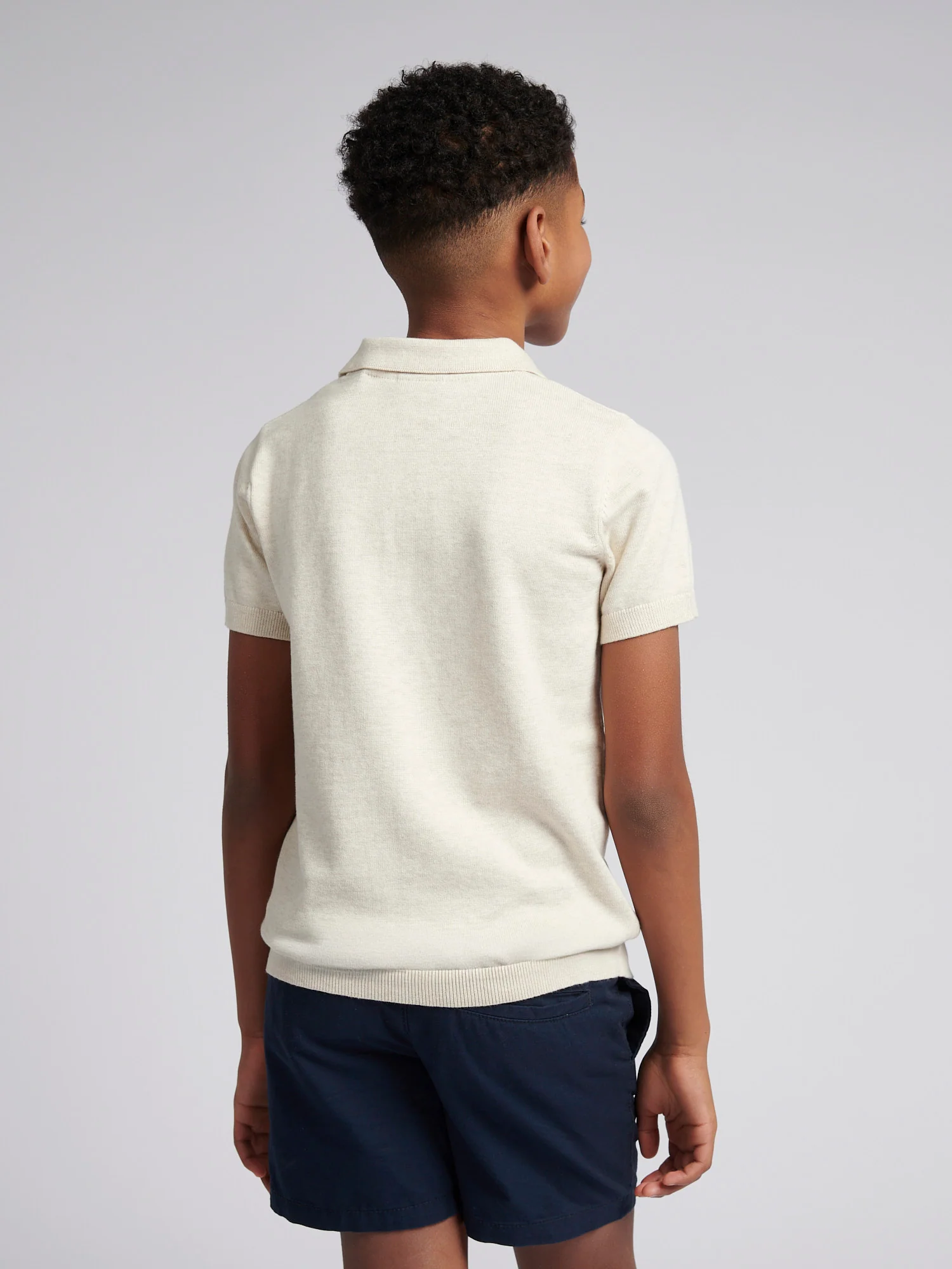 Boys Combed Cotton Polo Shirt in Birch Marl - Image 4