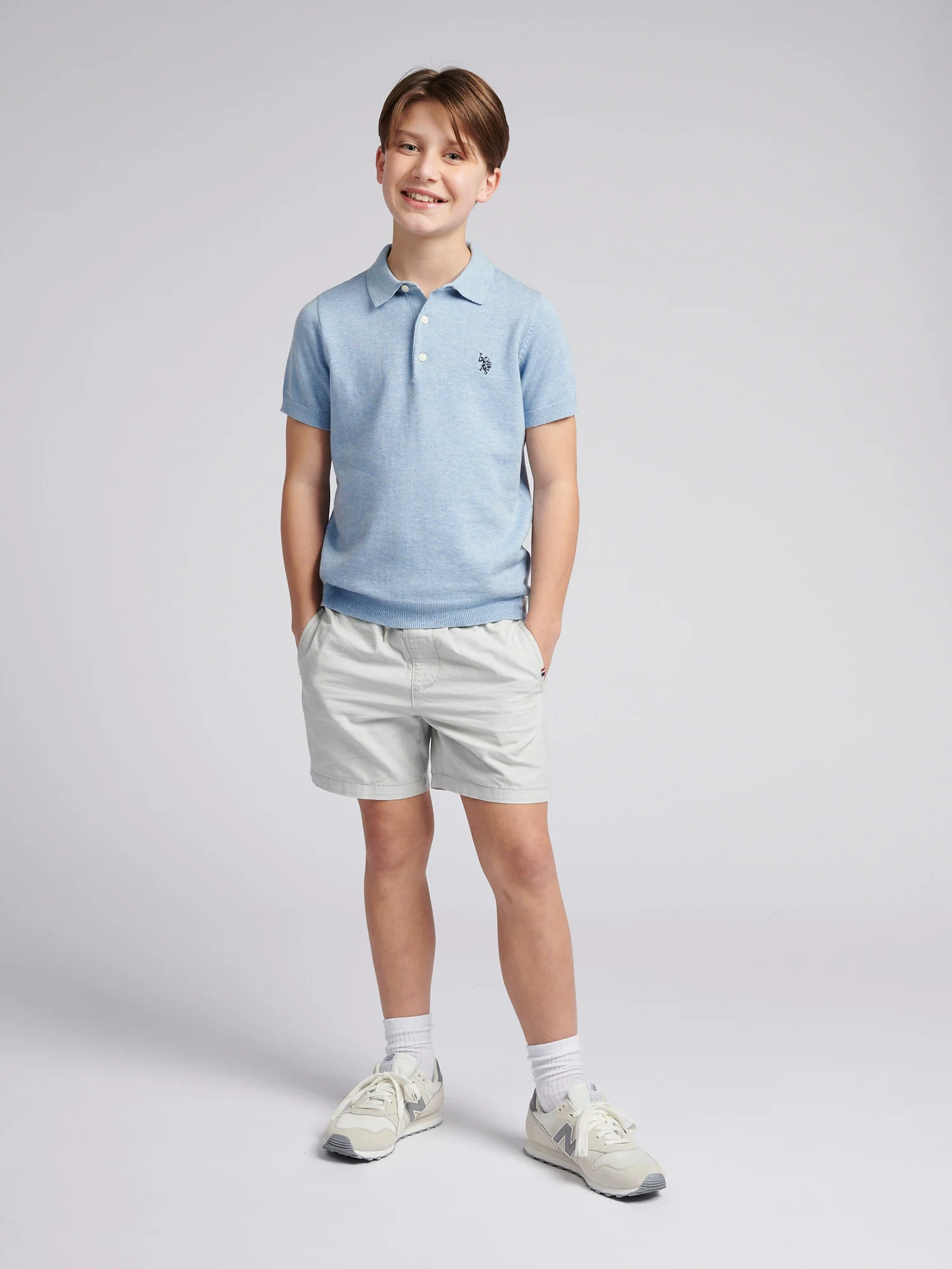 Boys Combed Cotton Polo Shirt in Parisian Blue Marl - Image 3