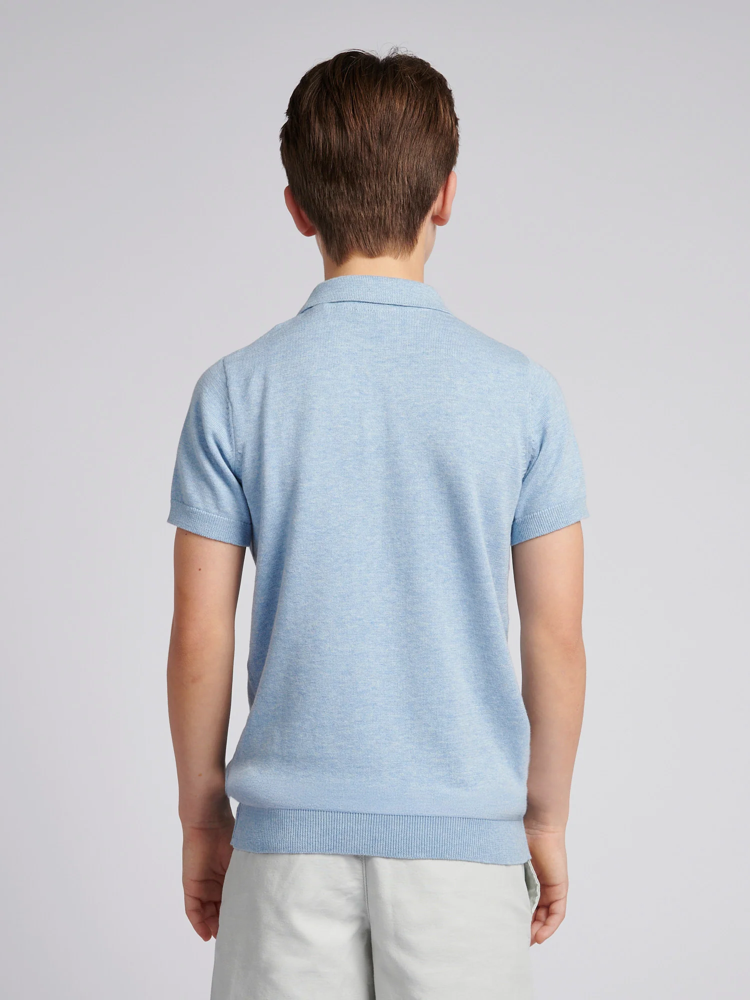 Boys Combed Cotton Polo Shirt in Parisian Blue Marl - Image 4