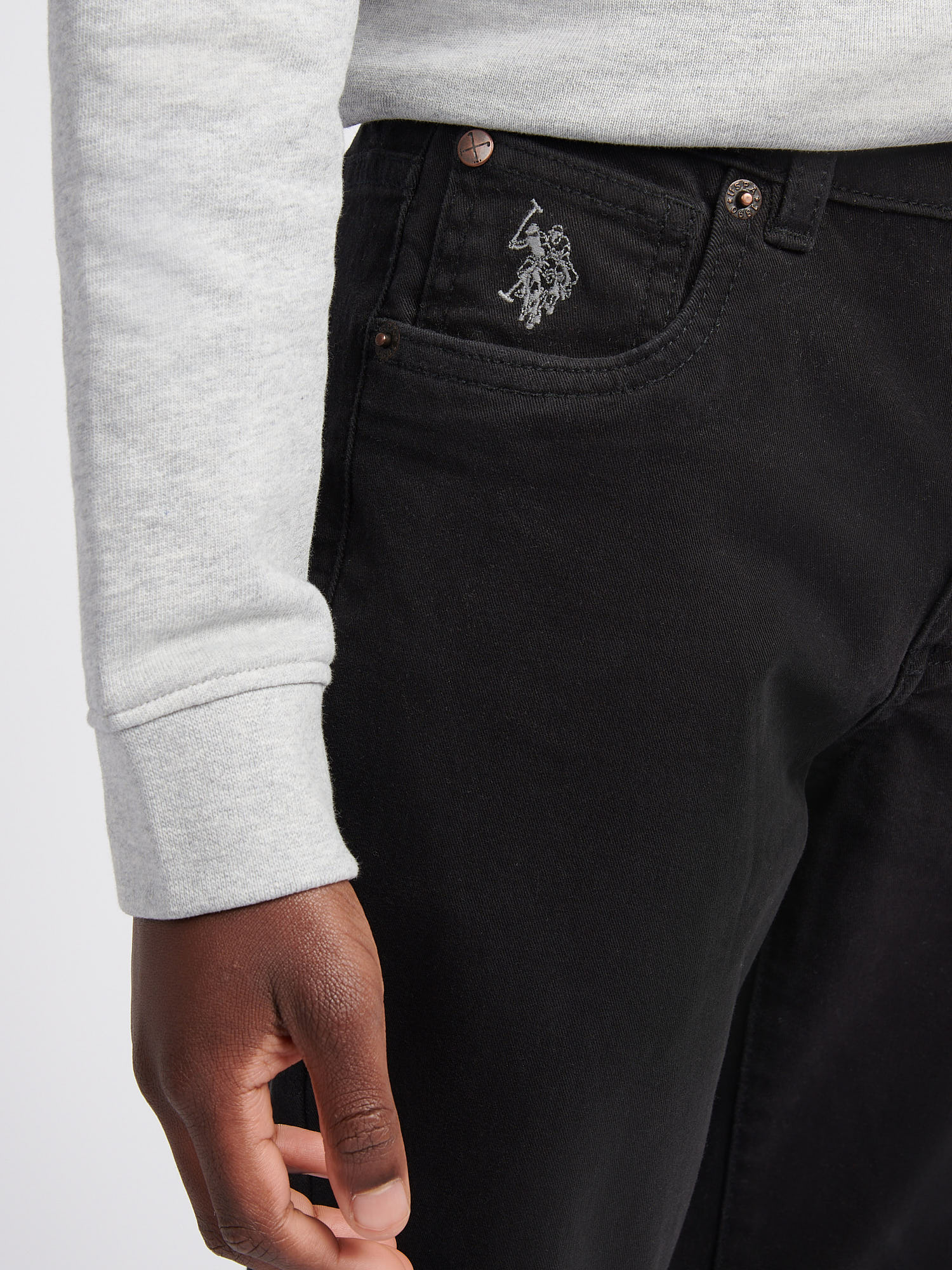 Boys Core 5 Pocket Trouser in Black Bright White DHM - Image 5