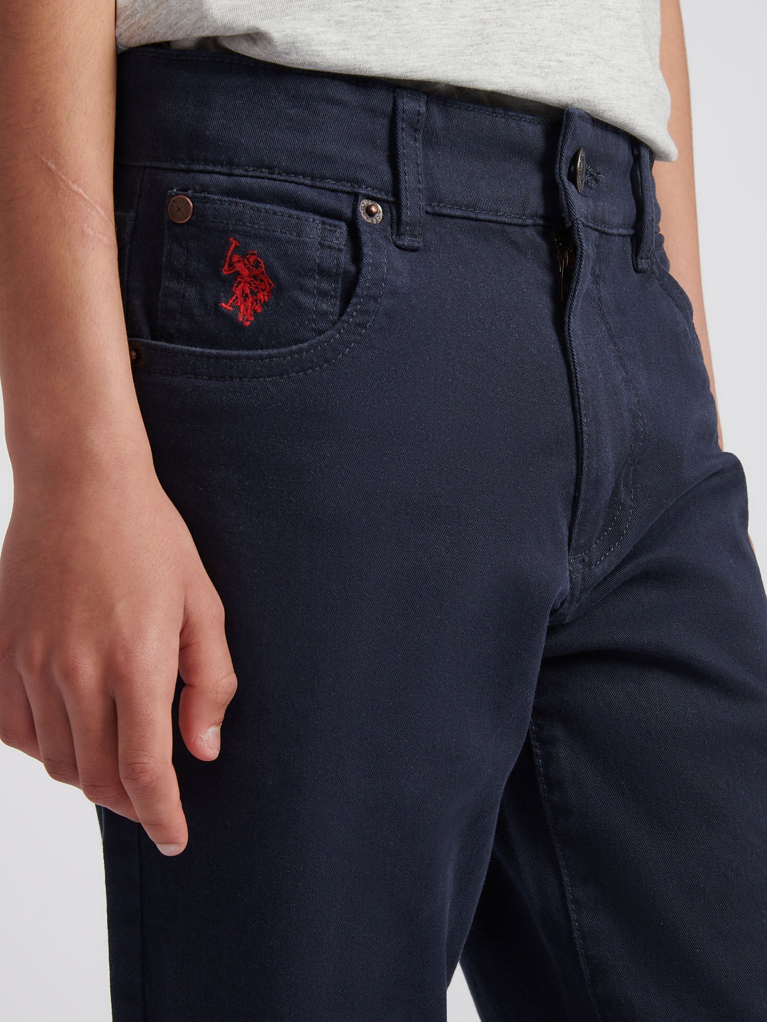 Boys Core 5 Pocket Trouser in Dark Sapphire Navy / Haute Red DHM - Image 2