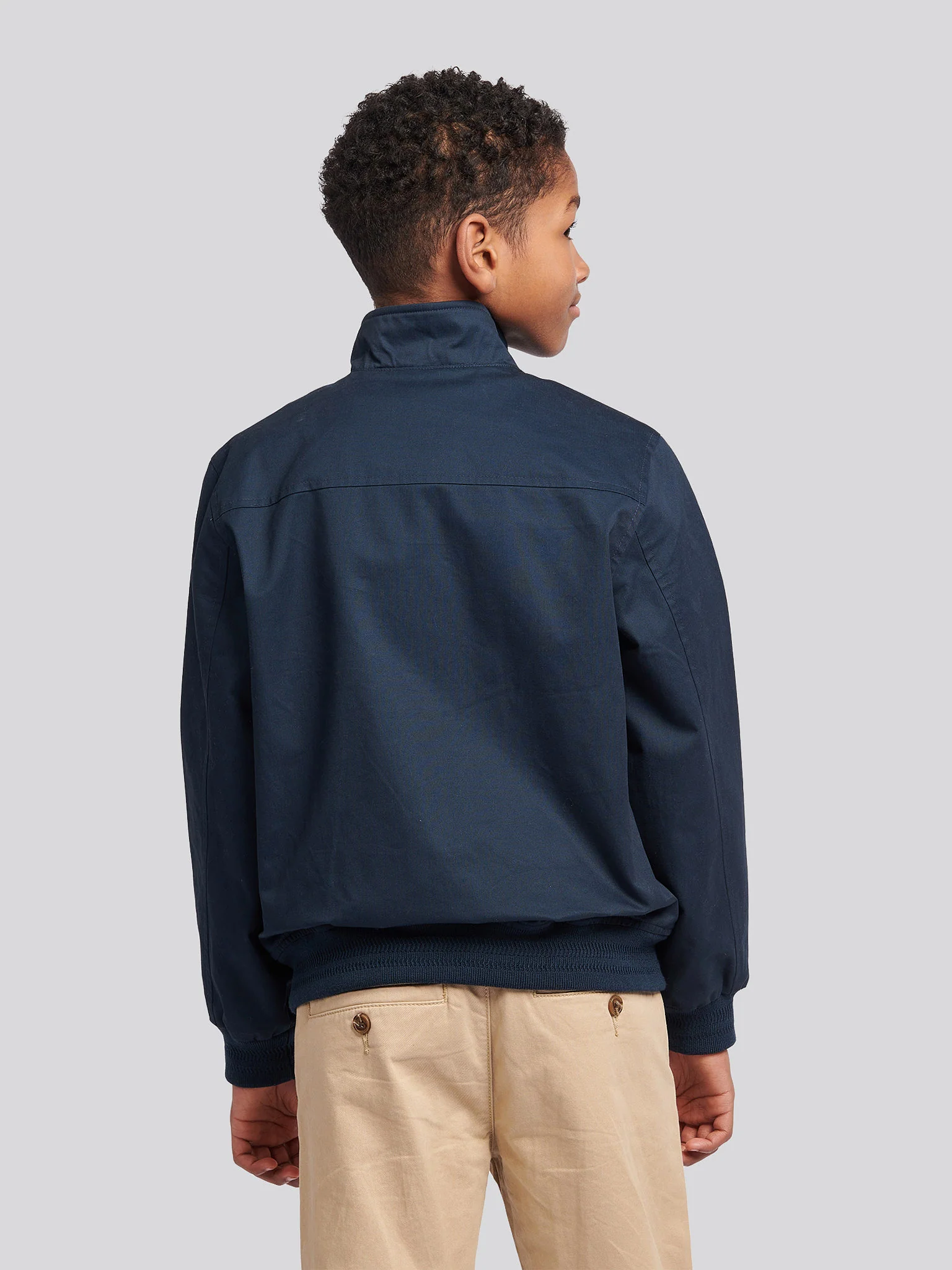 Boys Cotton Twill Harrington Jacket in Dark Sapphire Navy / Haute Red DHM - Image 4