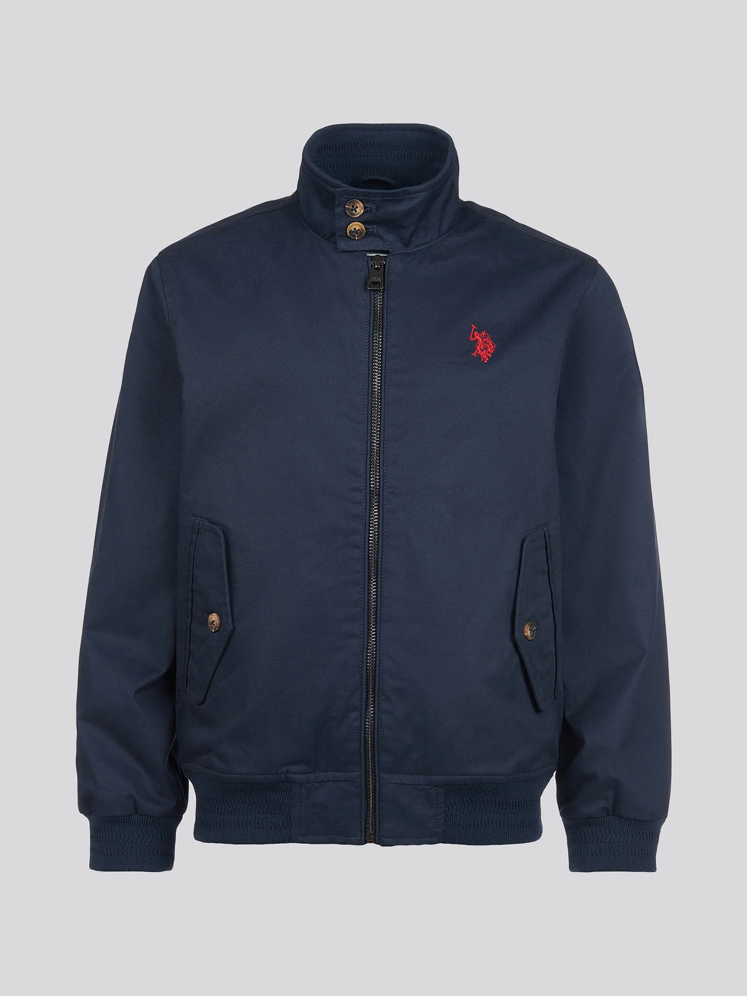 Boys Cotton Twill Harrington Jacket in Dark Sapphire Navy / Haute Red DHM - Image 6