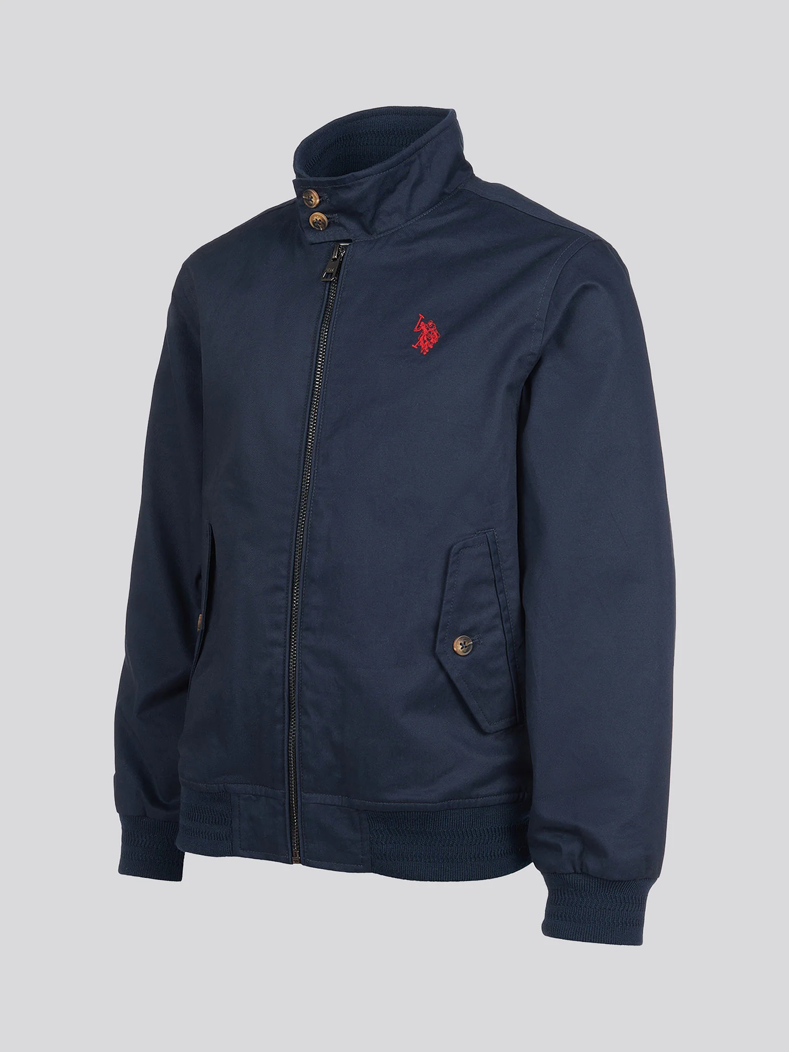 Boys Cotton Twill Harrington Jacket in Dark Sapphire Navy / Haute Red DHM - Image 7