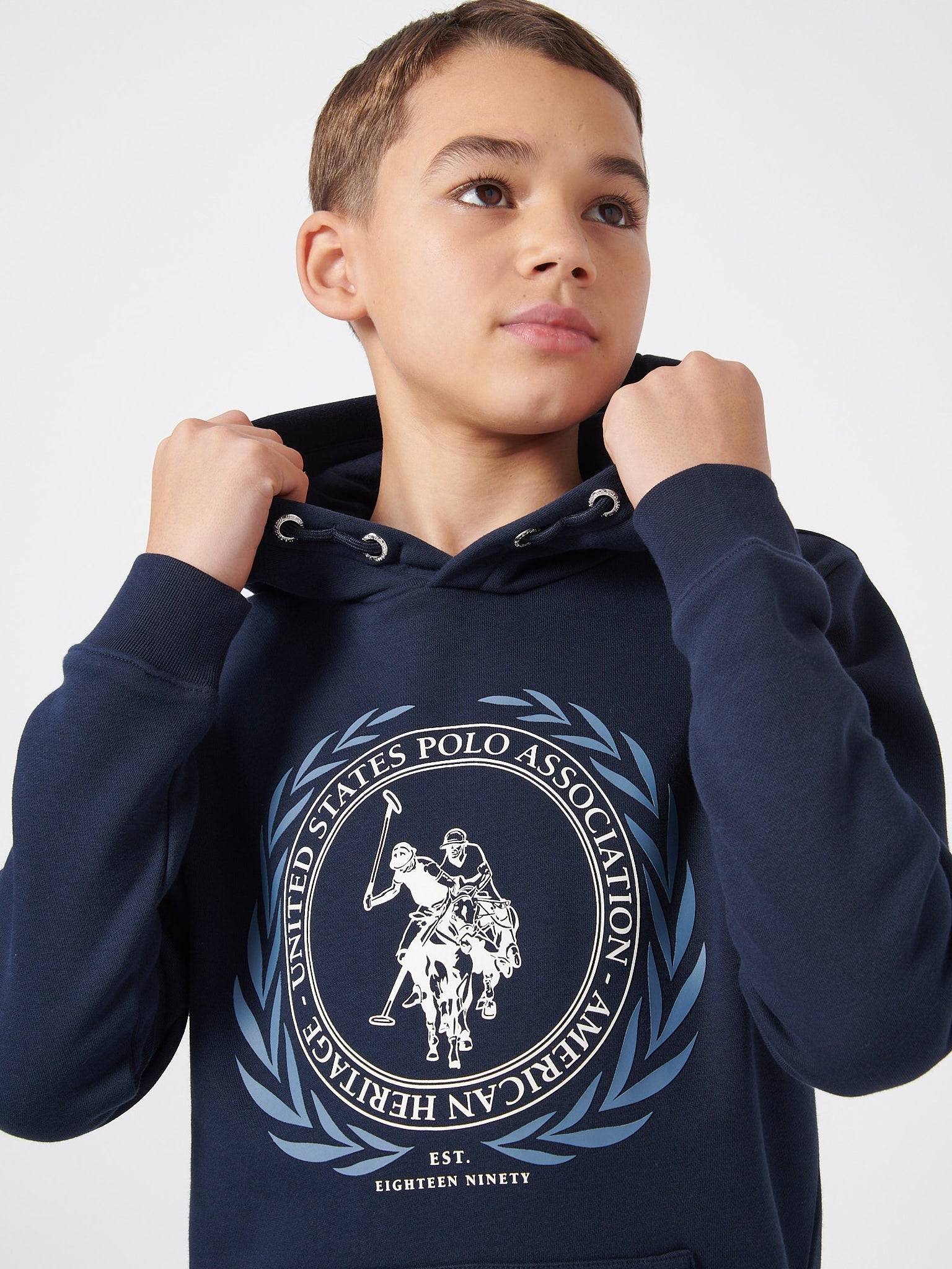 Boys Crest Graphic Hoodie in Dark Sapphire Navy - Image 2