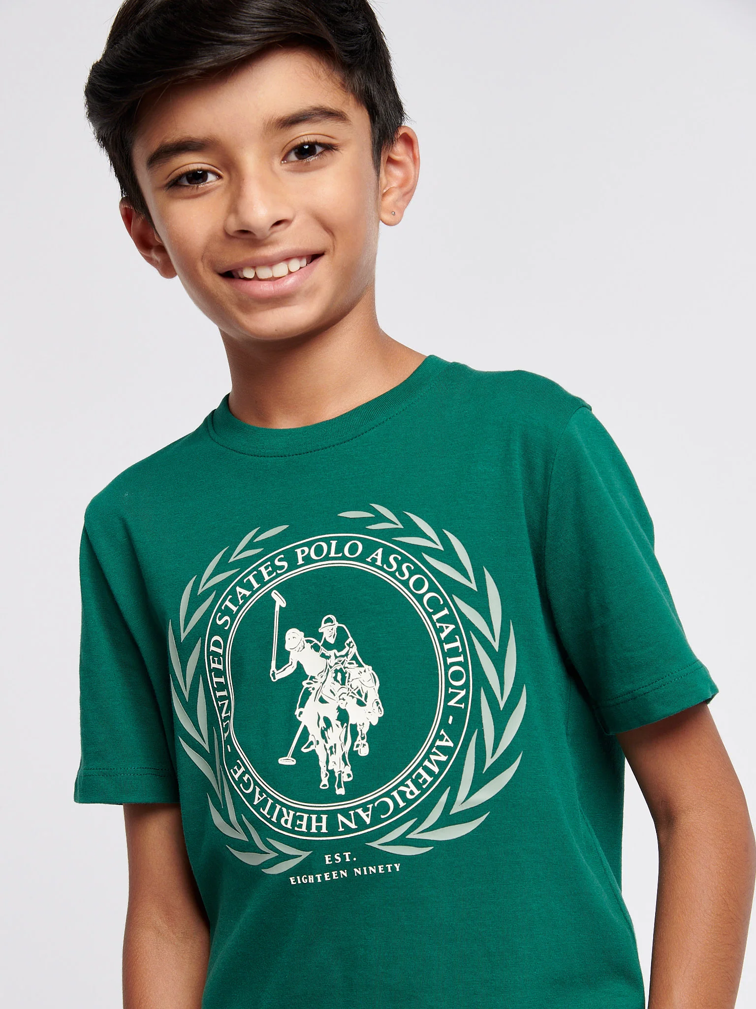 Boys Crest Graphic T-Shirt in Rain Forest - Image 2