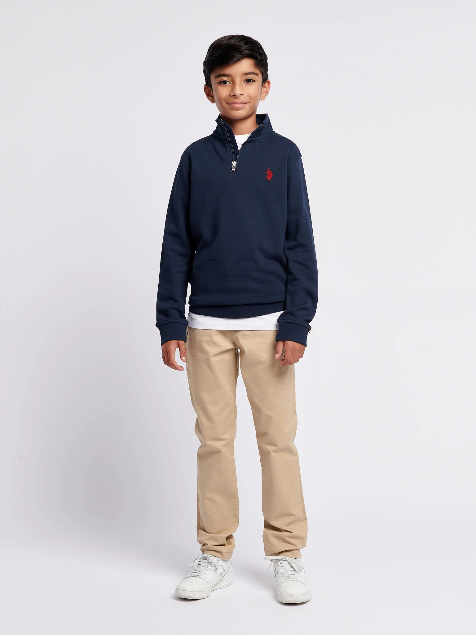 Boys Double Horsemen 1/4 Zip in Dark Sapphire Navy / Haute Red DHM - Image 3
