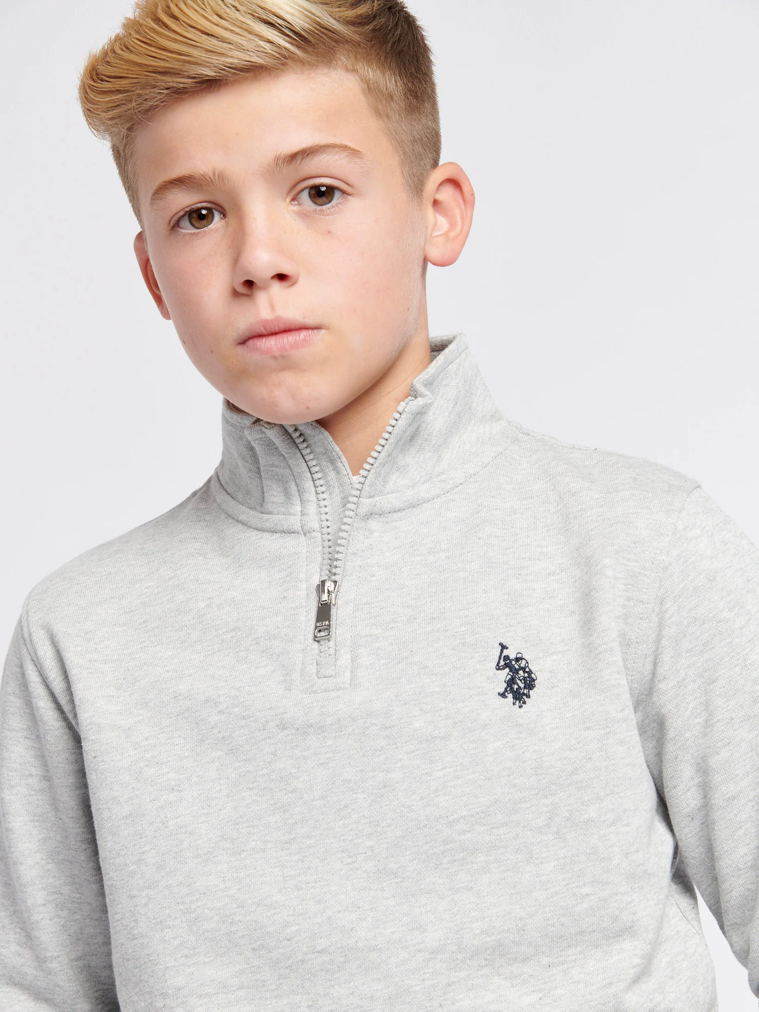 Boys Double Horsemen 1/4 Zip in Mid Grey Marl - Image 2