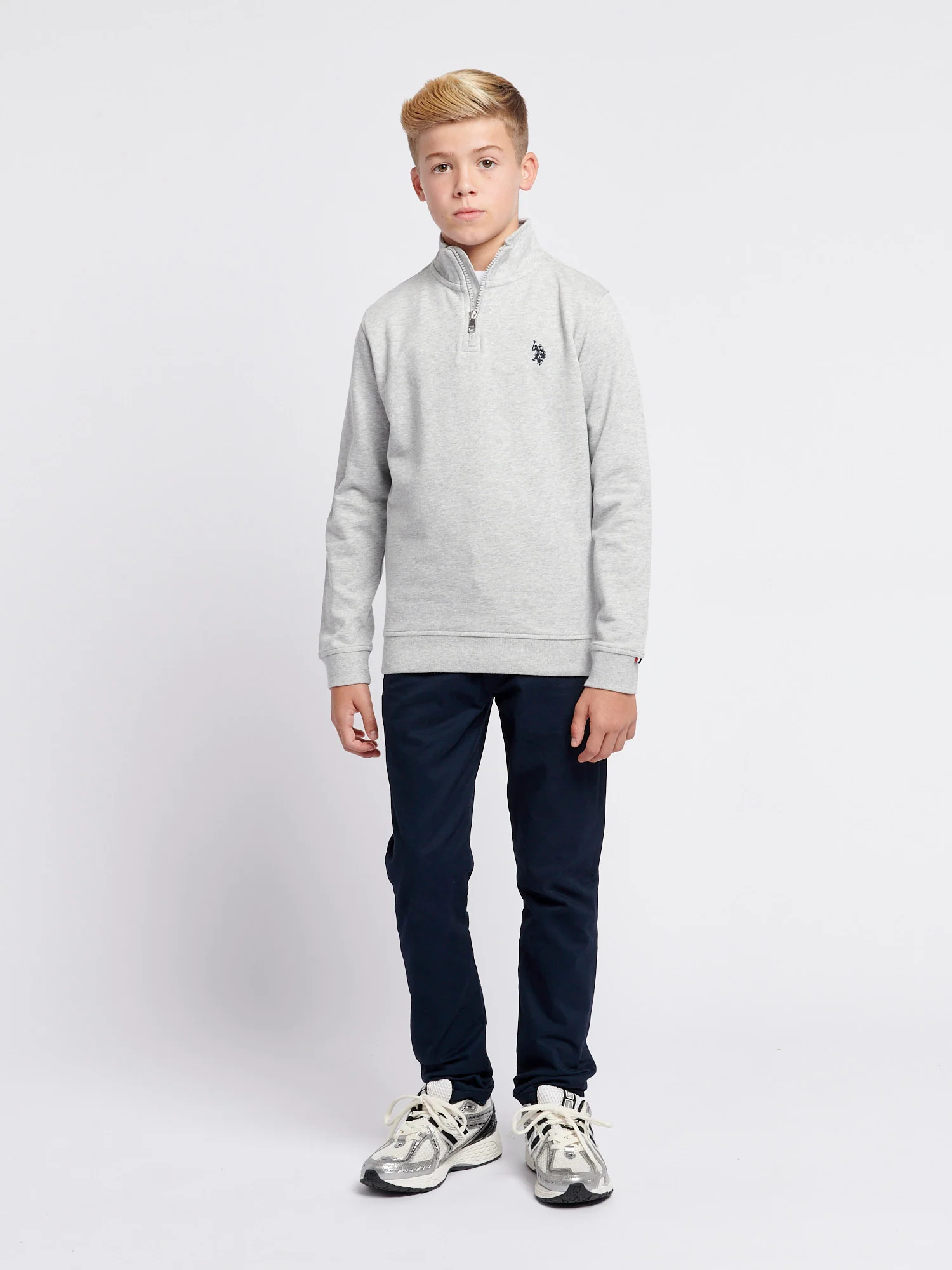 Boys Double Horsemen 1/4 Zip in Mid Grey Marl - Image 3