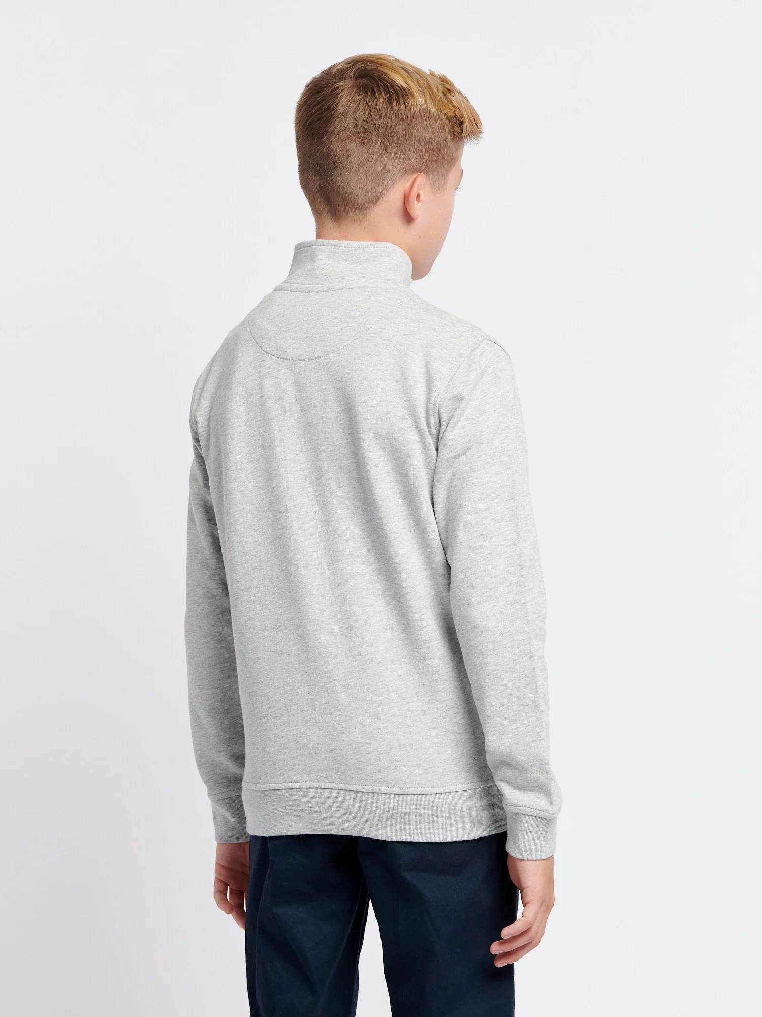 Boys Double Horsemen 1/4 Zip in Mid Grey Marl - Image 4