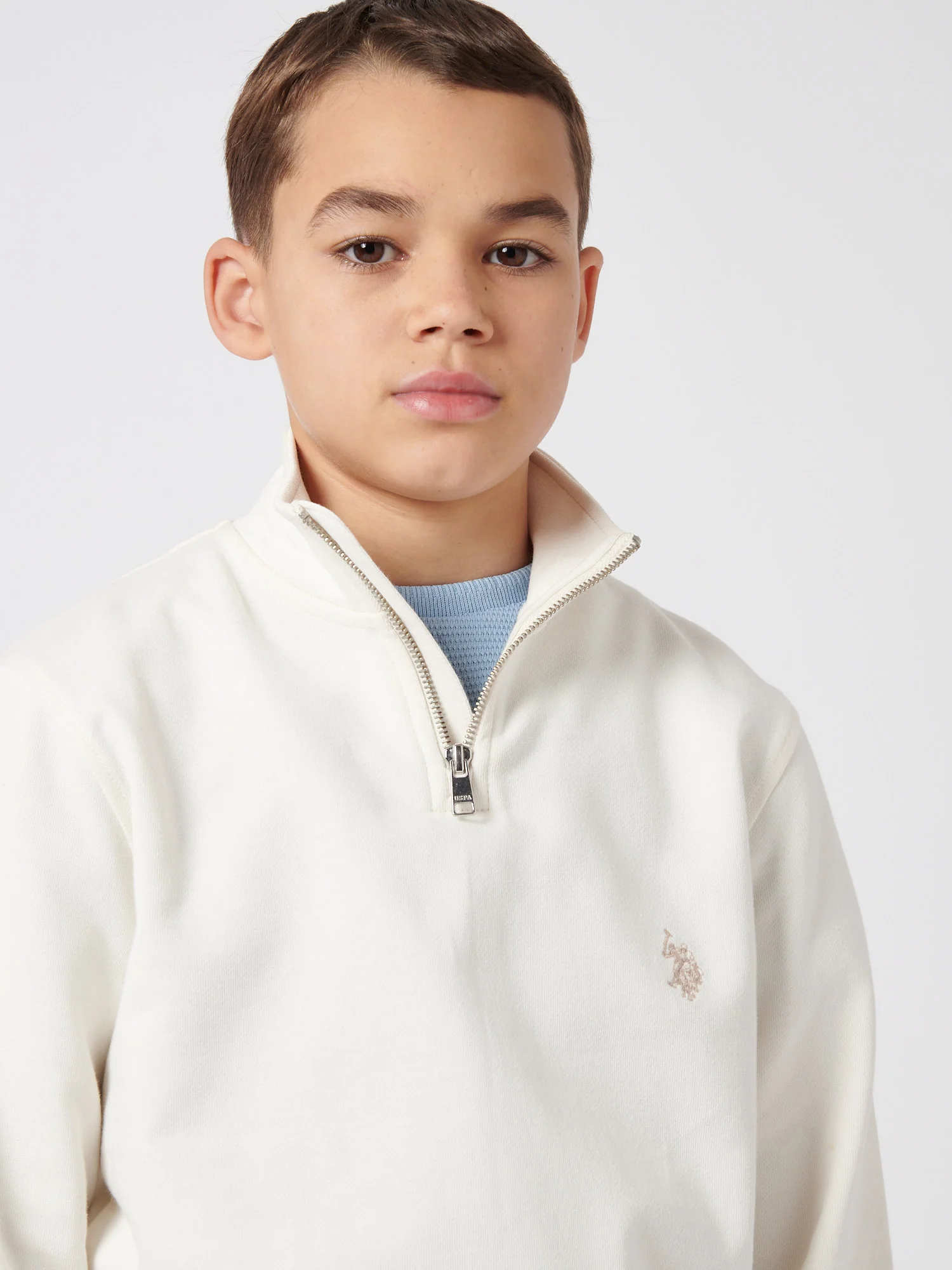 Boys Double Horsemen 1/4 Zip in Whisper White - Image 2