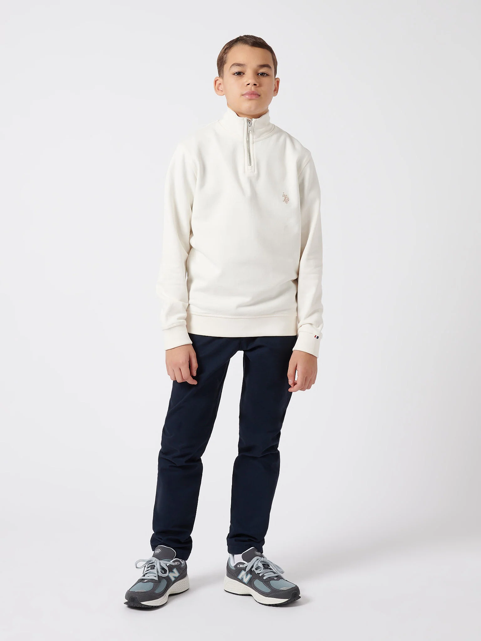 Boys Double Horsemen 1/4 Zip in Whisper White - Image 3