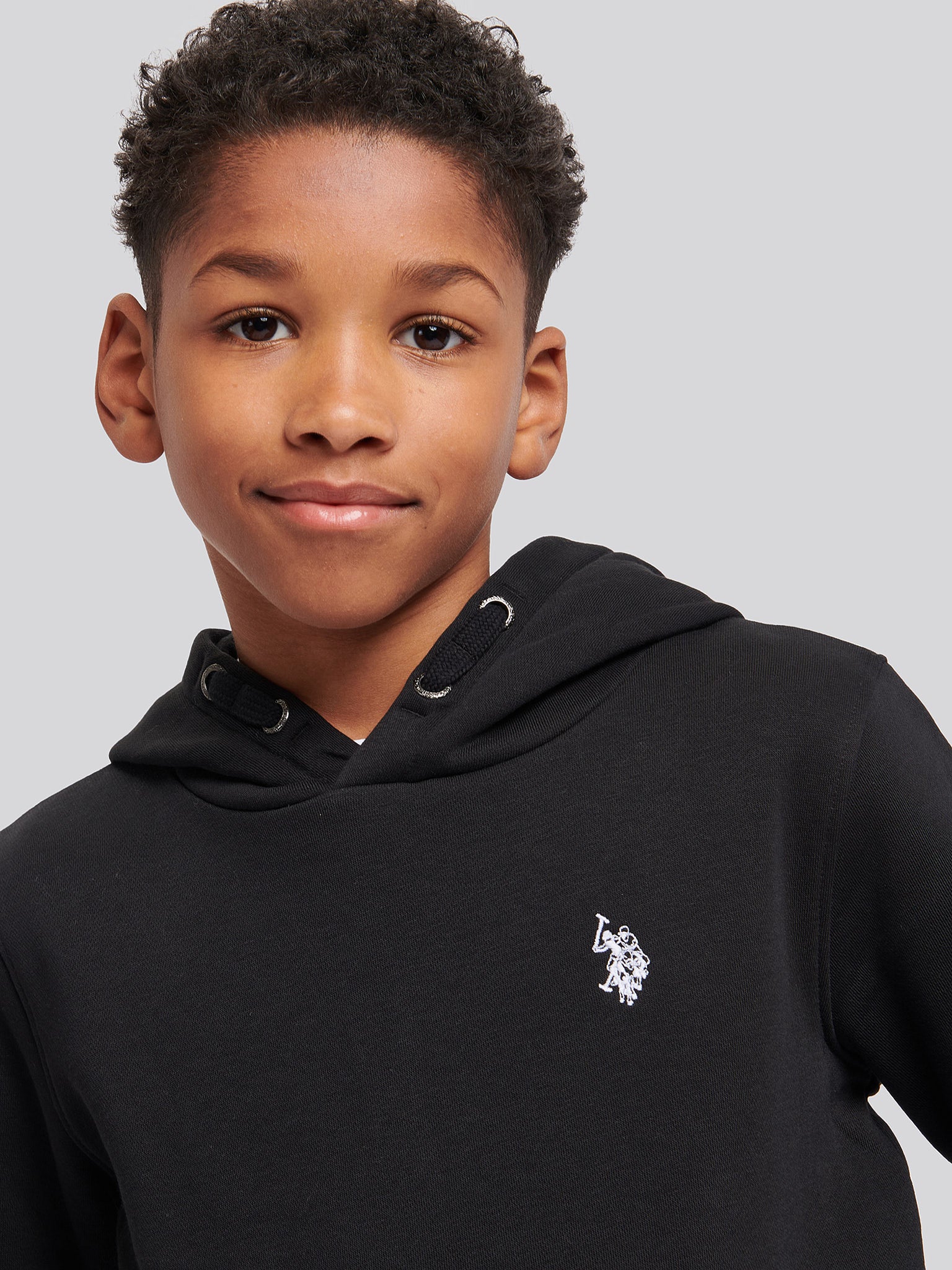 Boys Double Horsemen Brush Back Hoodie in Black Bright White DHM - Image 3